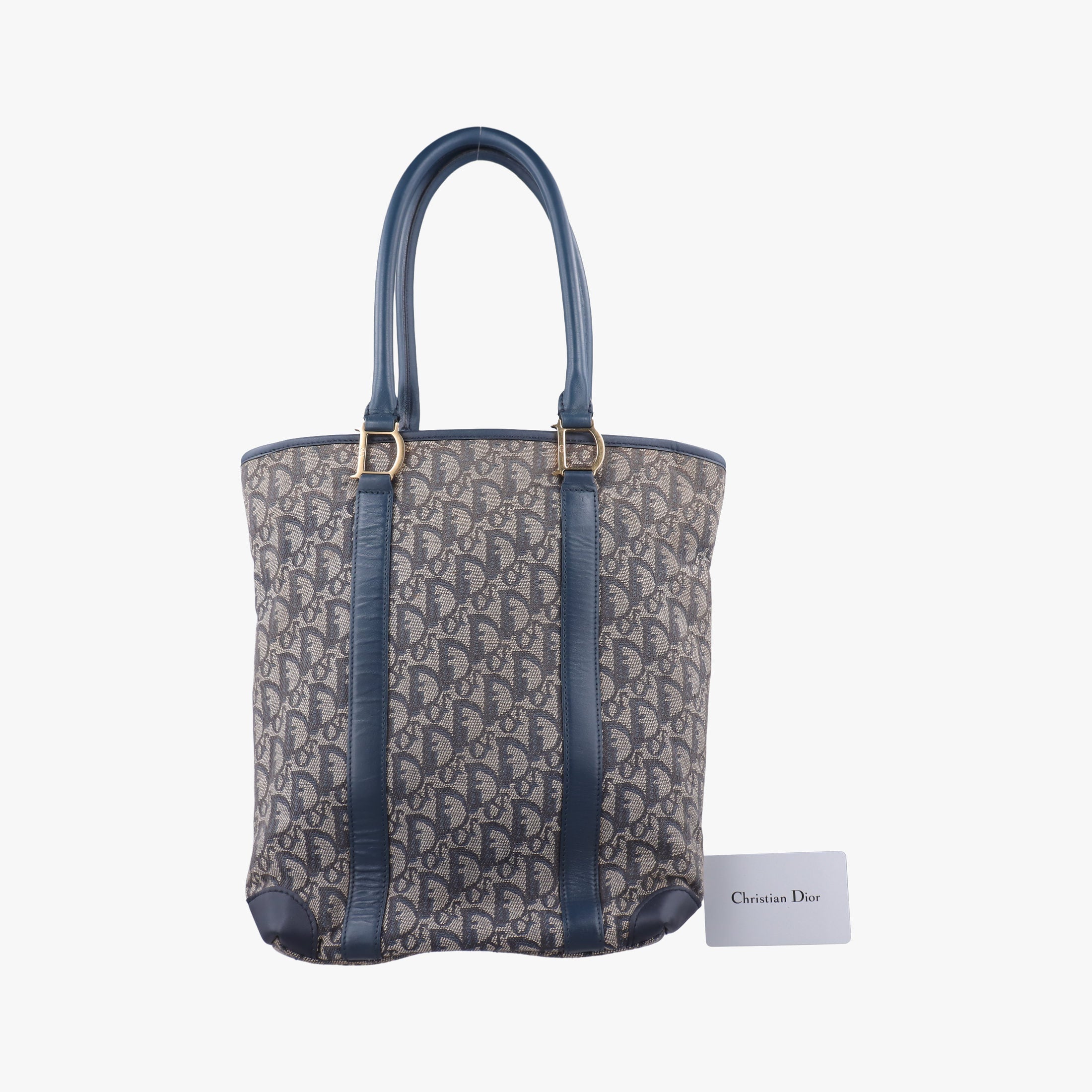 Pre-owned Christian Dior Trotter Tote Navy Jacquard × Leather  handbag | stylenewstar