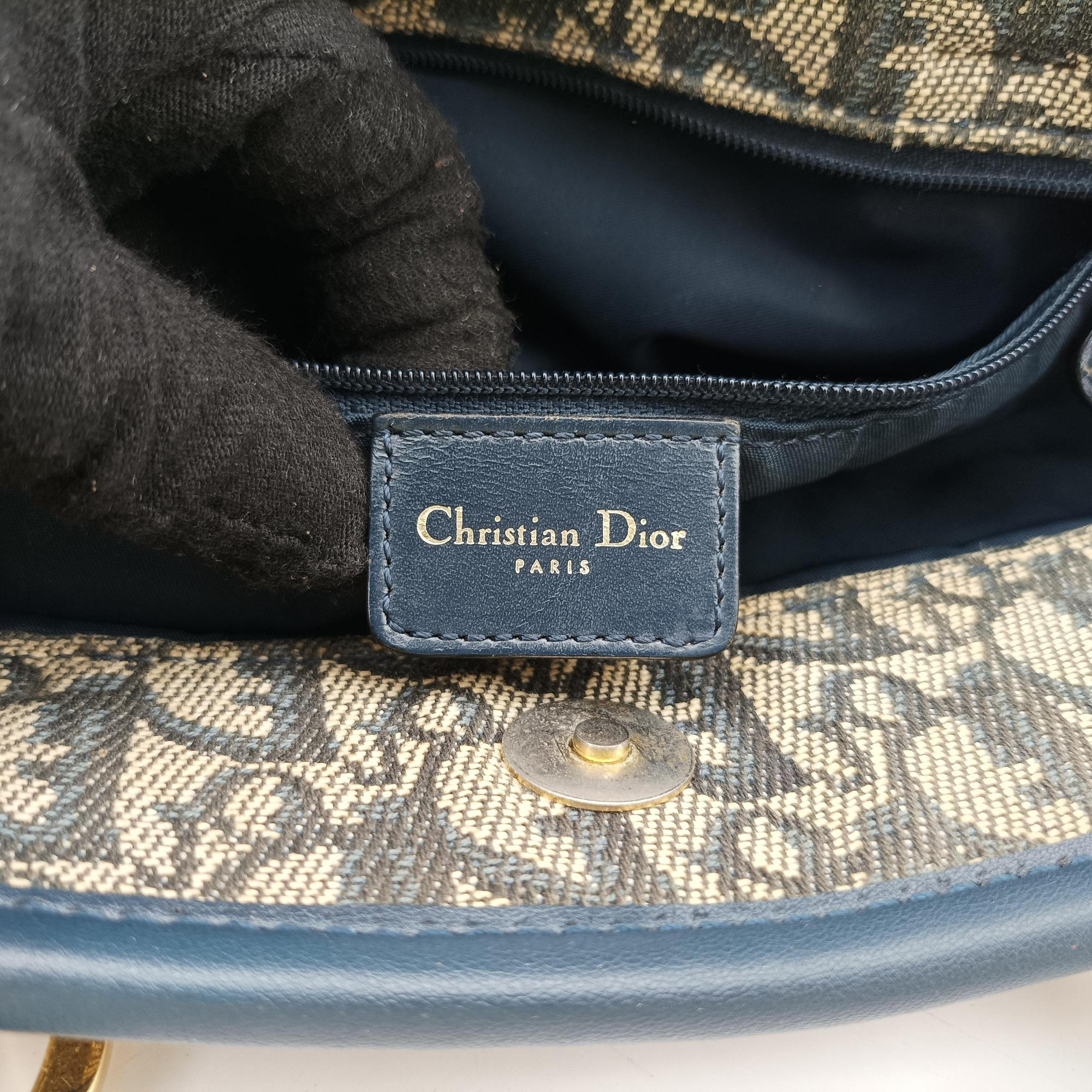 Pre-owned Christian Dior Trotter Tote Navy Jacquard × Leather  handbag | stylenewstar