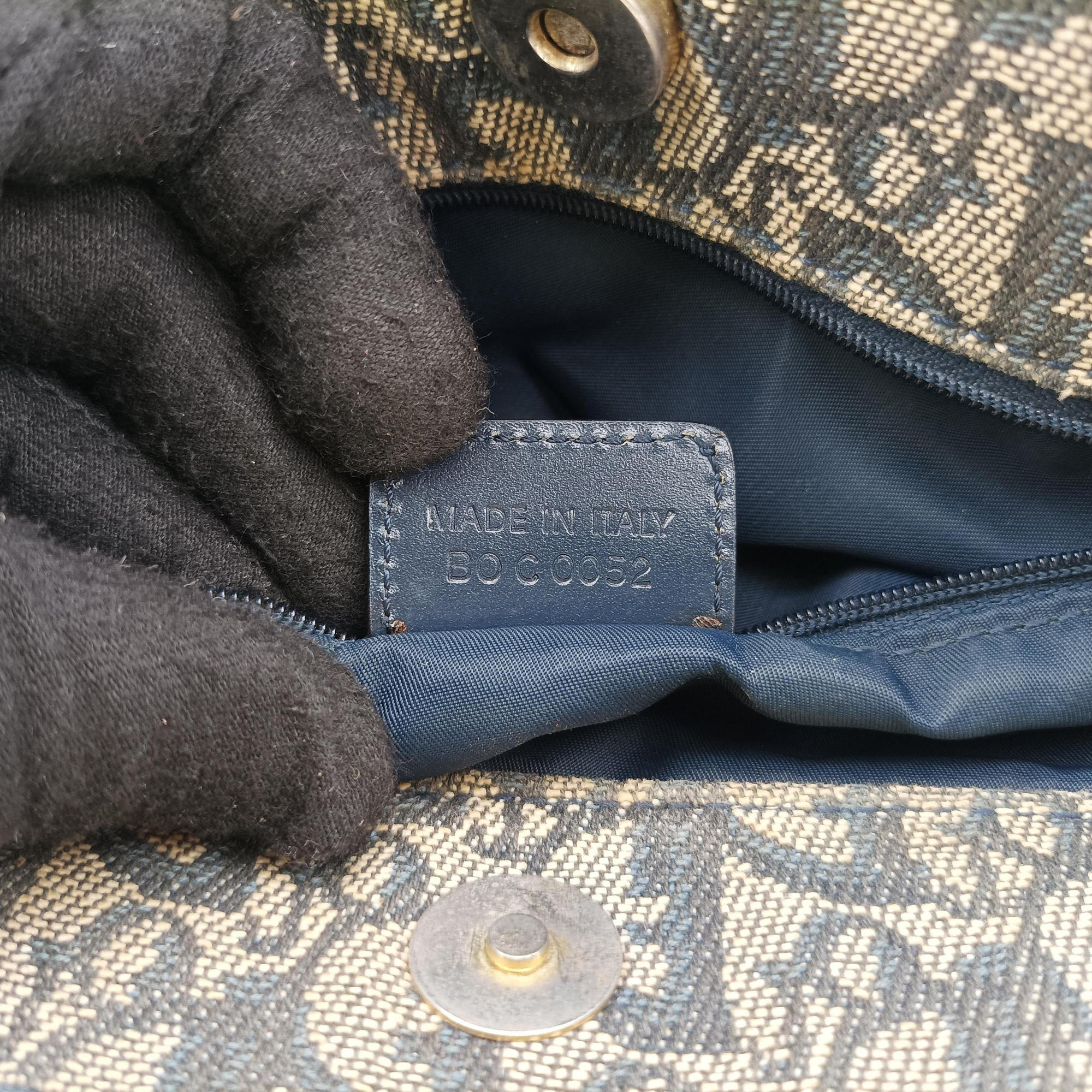 Pre-owned Christian Dior Trotter Tote Navy Jacquard × Leather  handbag | stylenewstar
