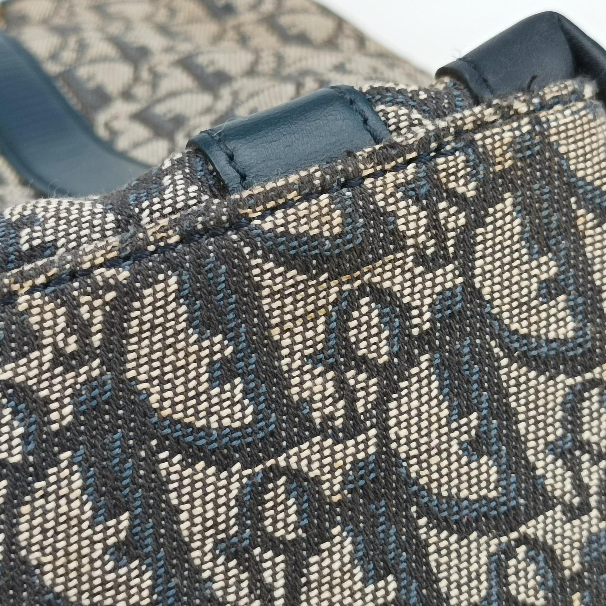 Pre-owned Christian Dior Trotter Tote Navy Jacquard × Leather  handbag | stylenewstar