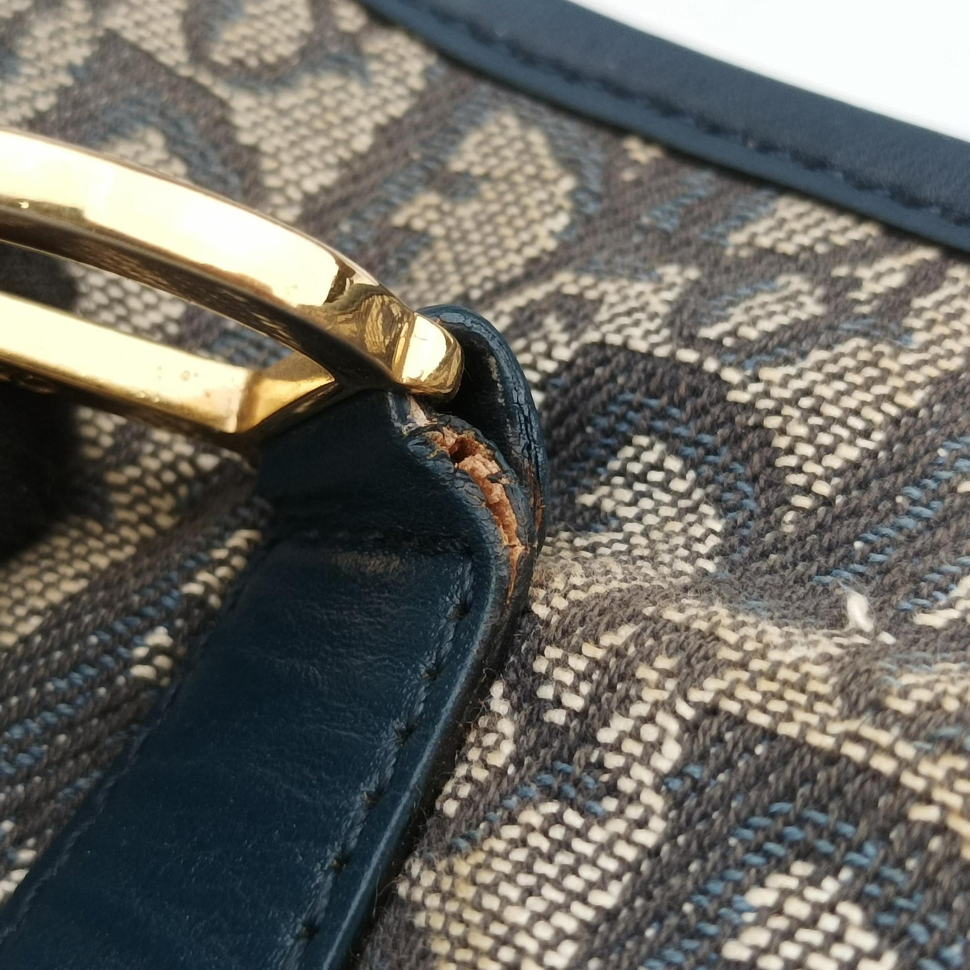 Pre-owned Christian Dior Trotter Tote Navy Jacquard × Leather  handbag | stylenewstar
