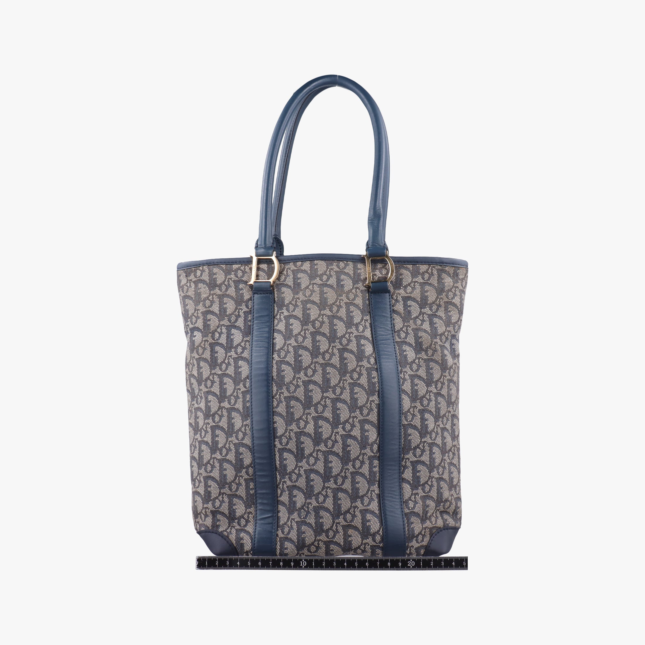 Pre-owned Christian Dior Trotter Tote Navy Jacquard × Leather  handbag | stylenewstar