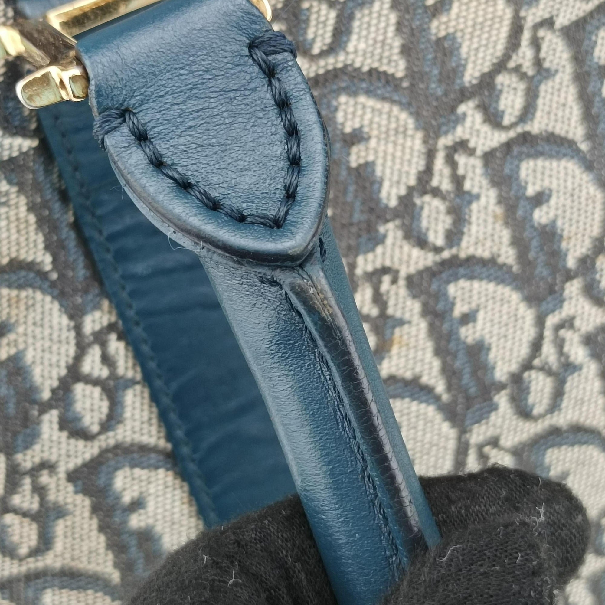 Pre-owned Christian Dior Trotter Tote Navy Jacquard × Leather  handbag | stylenewstar