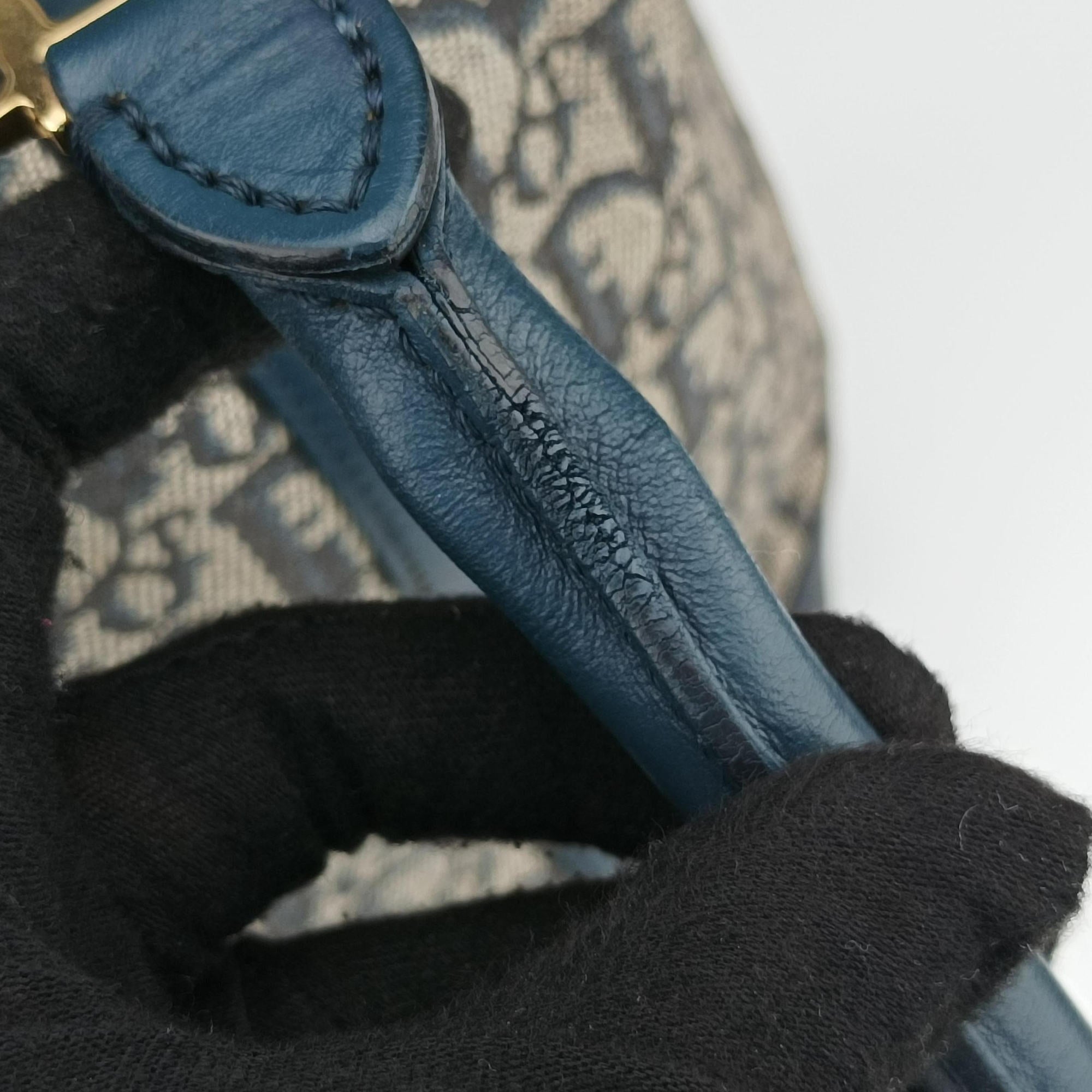 Pre-owned Christian Dior Trotter Tote Navy Jacquard × Leather  handbag | stylenewstar