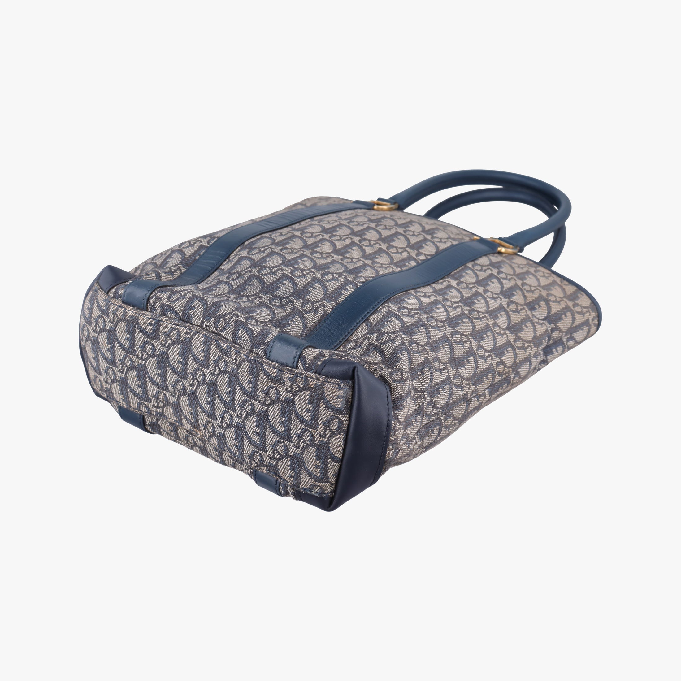 Pre-owned Christian Dior Trotter Tote Navy Jacquard × Leather  handbag | stylenewstar