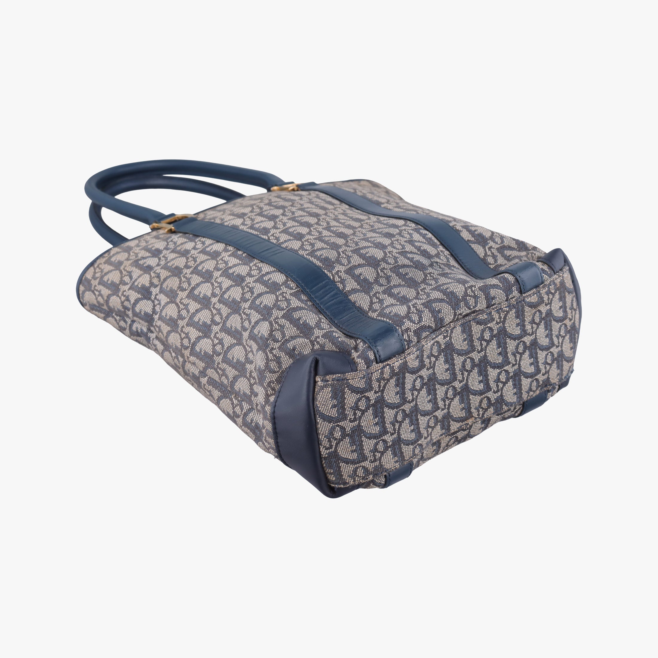 Pre-owned Christian Dior Trotter Tote Navy Jacquard × Leather  handbag | stylenewstar