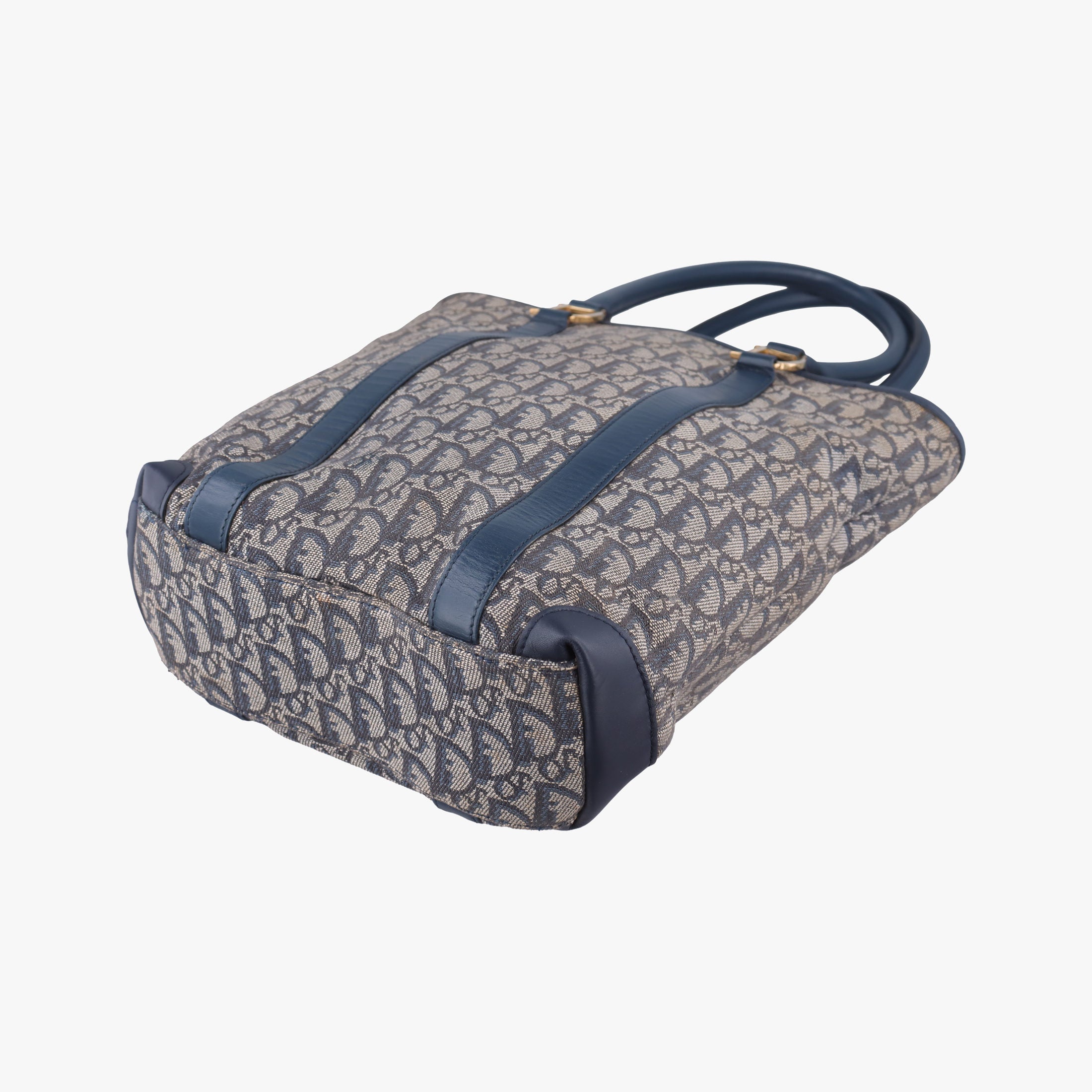Pre-owned Christian Dior Trotter Tote Navy Jacquard × Leather  handbag | stylenewstar