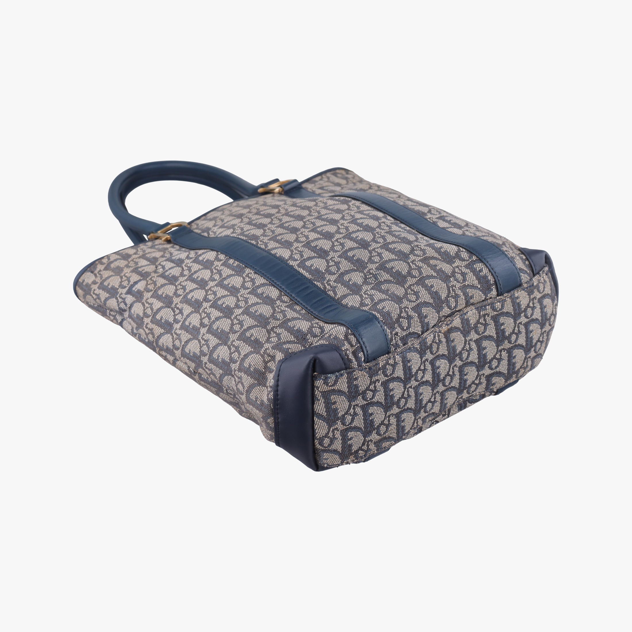 Pre-owned Christian Dior Trotter Tote Navy Jacquard × Leather  handbag | stylenewstar