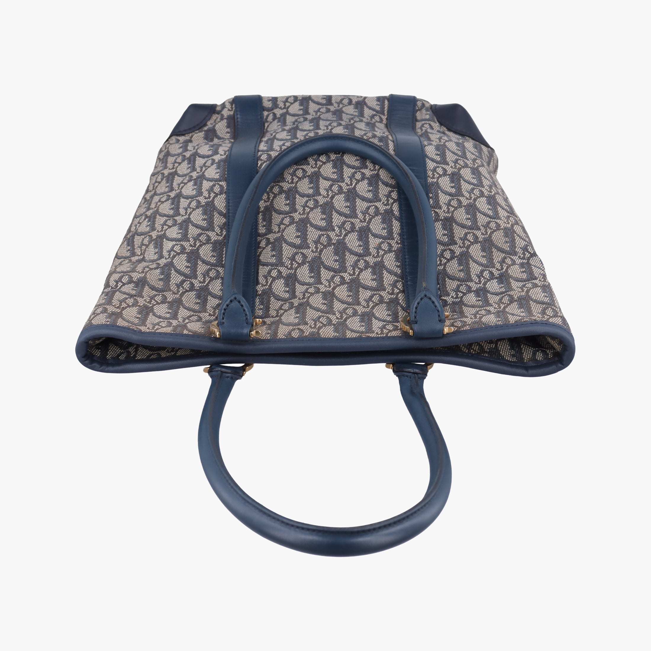 Pre-owned Christian Dior Trotter Tote Navy Jacquard × Leather  handbag | stylenewstar