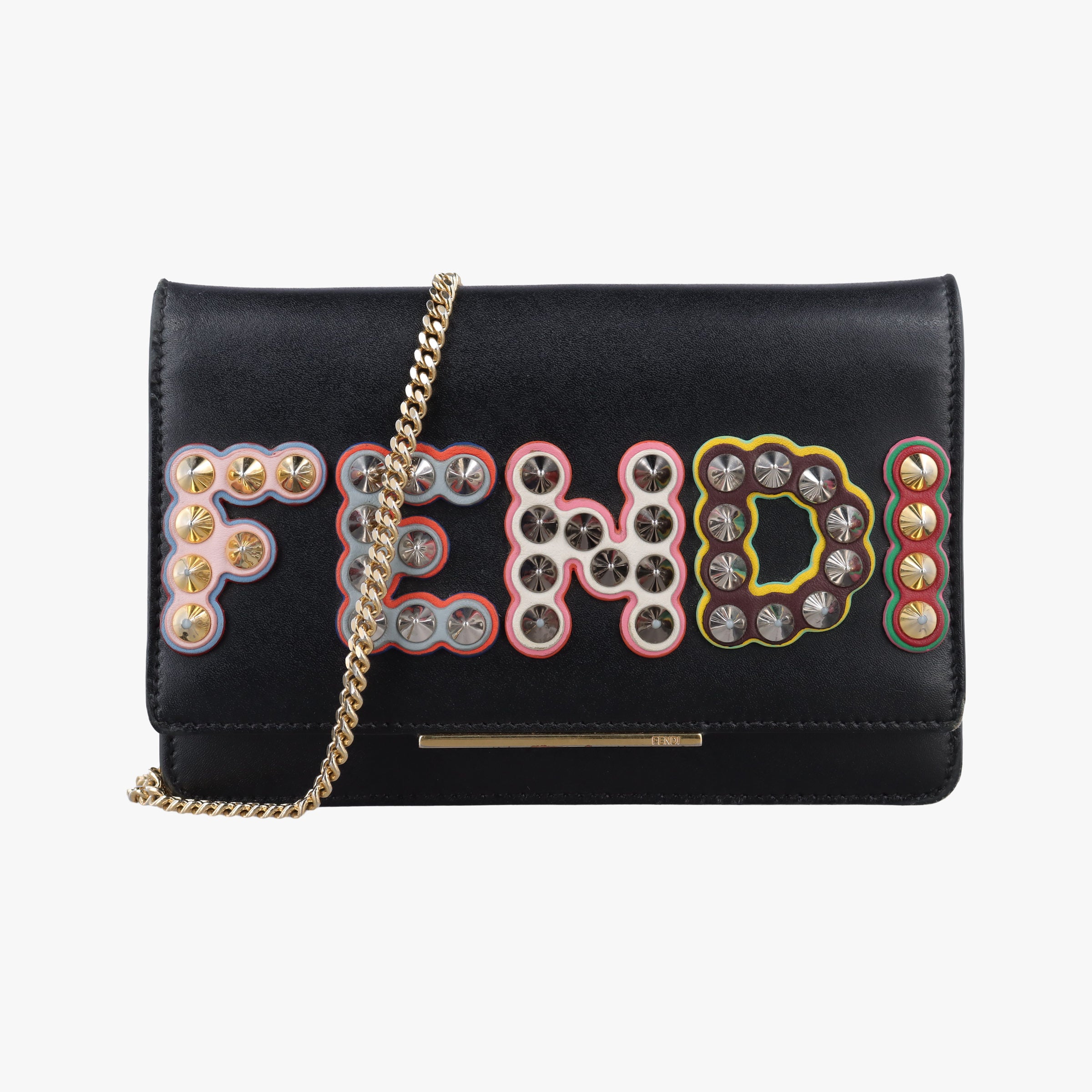 Pre-owned Fendi Kan I logo Black Leather 8M0346 shoulderbag | stylenewstar