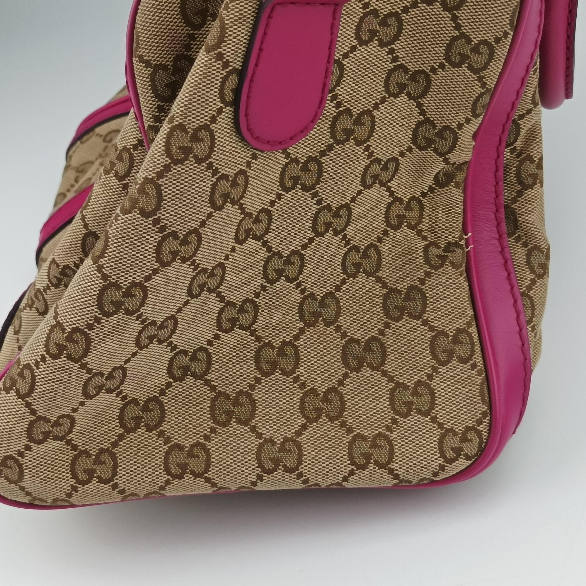 Pre-owned Gucci Sherry Line beige×rose canvas×leather 247205 shoulderbag | stylenewstar