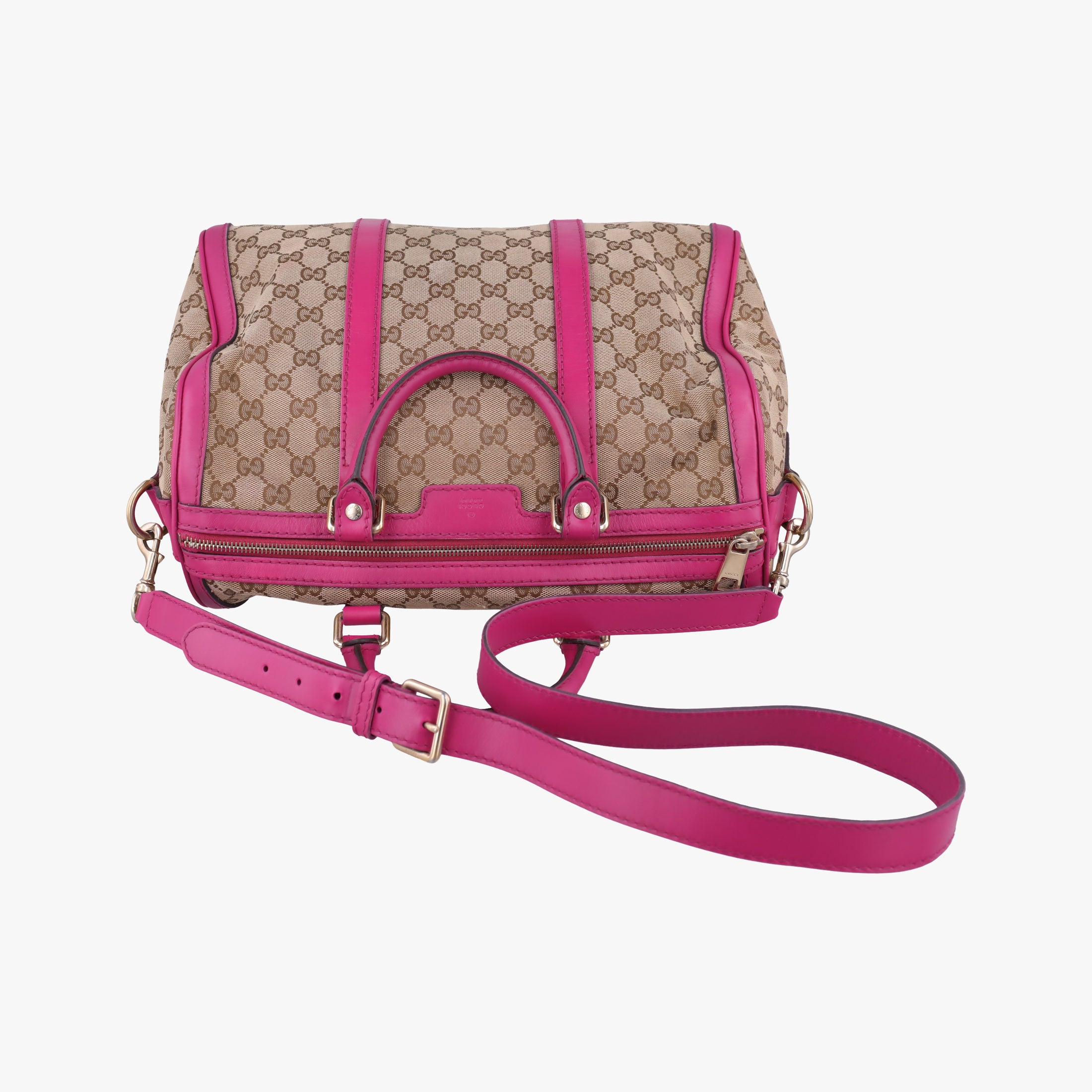 Pre-owned Gucci Sherry Line beige×rose canvas×leather 247205 shoulderbag | stylenewstar