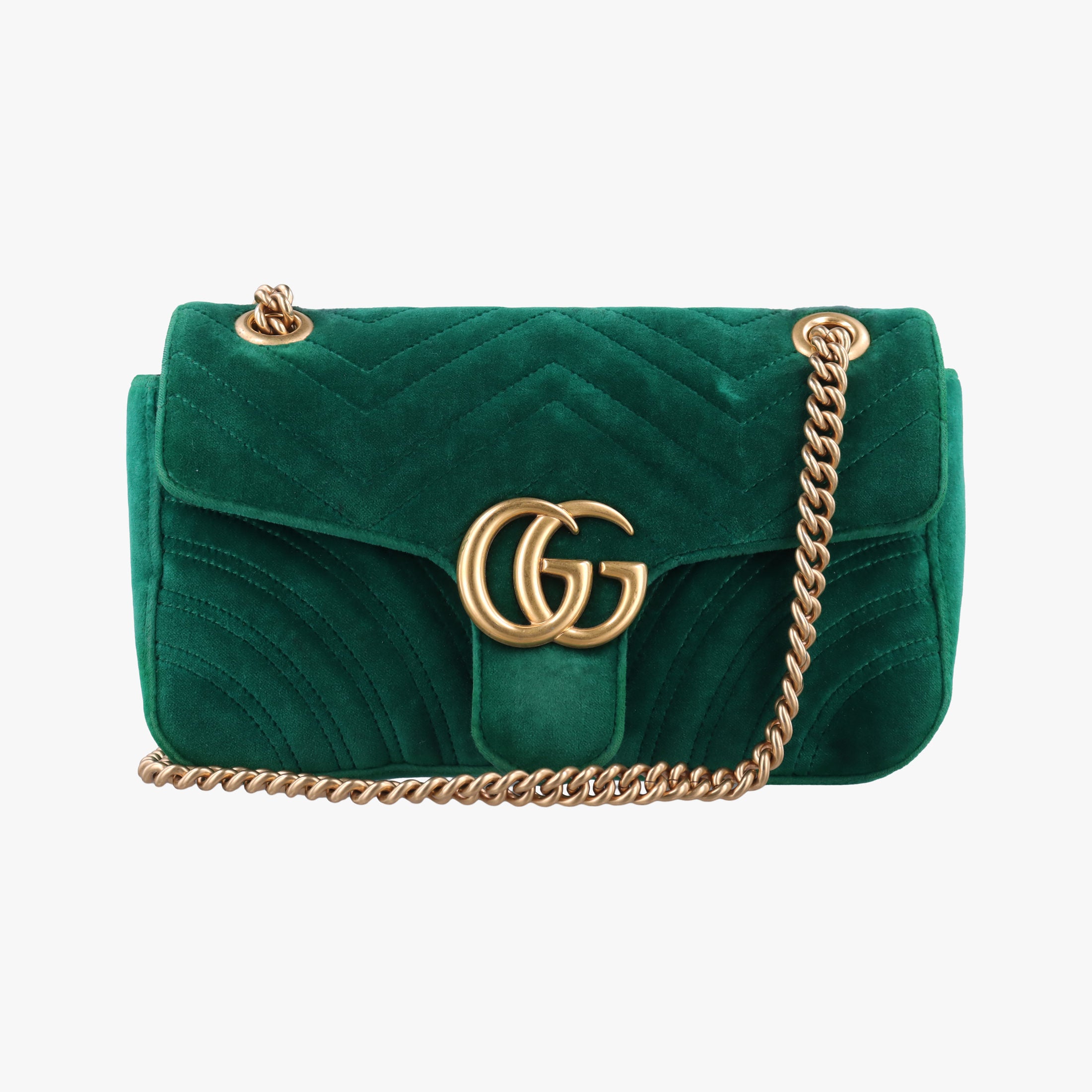 Pre-owned Gucci GG Marmont Green velour 443497 shoulderbag | stylenewstar