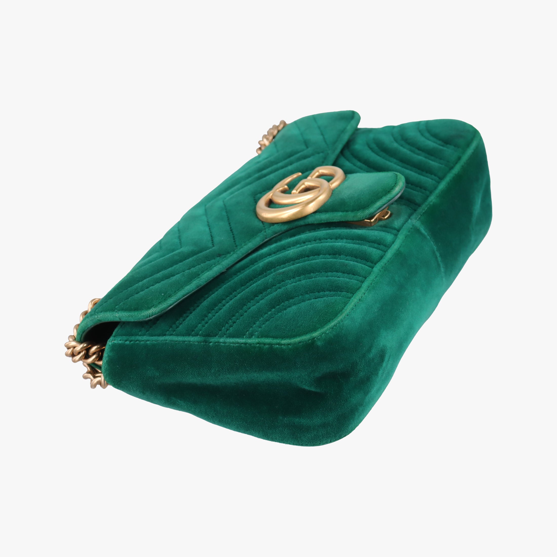 Pre-owned Gucci GG Marmont Green velour 443497 shoulderbag | stylenewstar