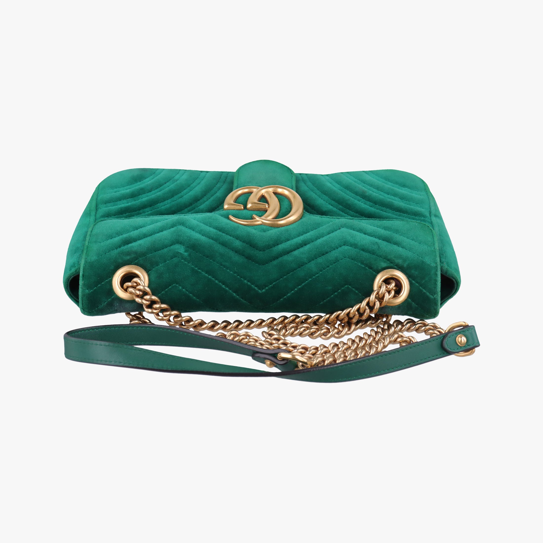 Pre-owned Gucci GG Marmont Green velour 443497 shoulderbag | stylenewstar