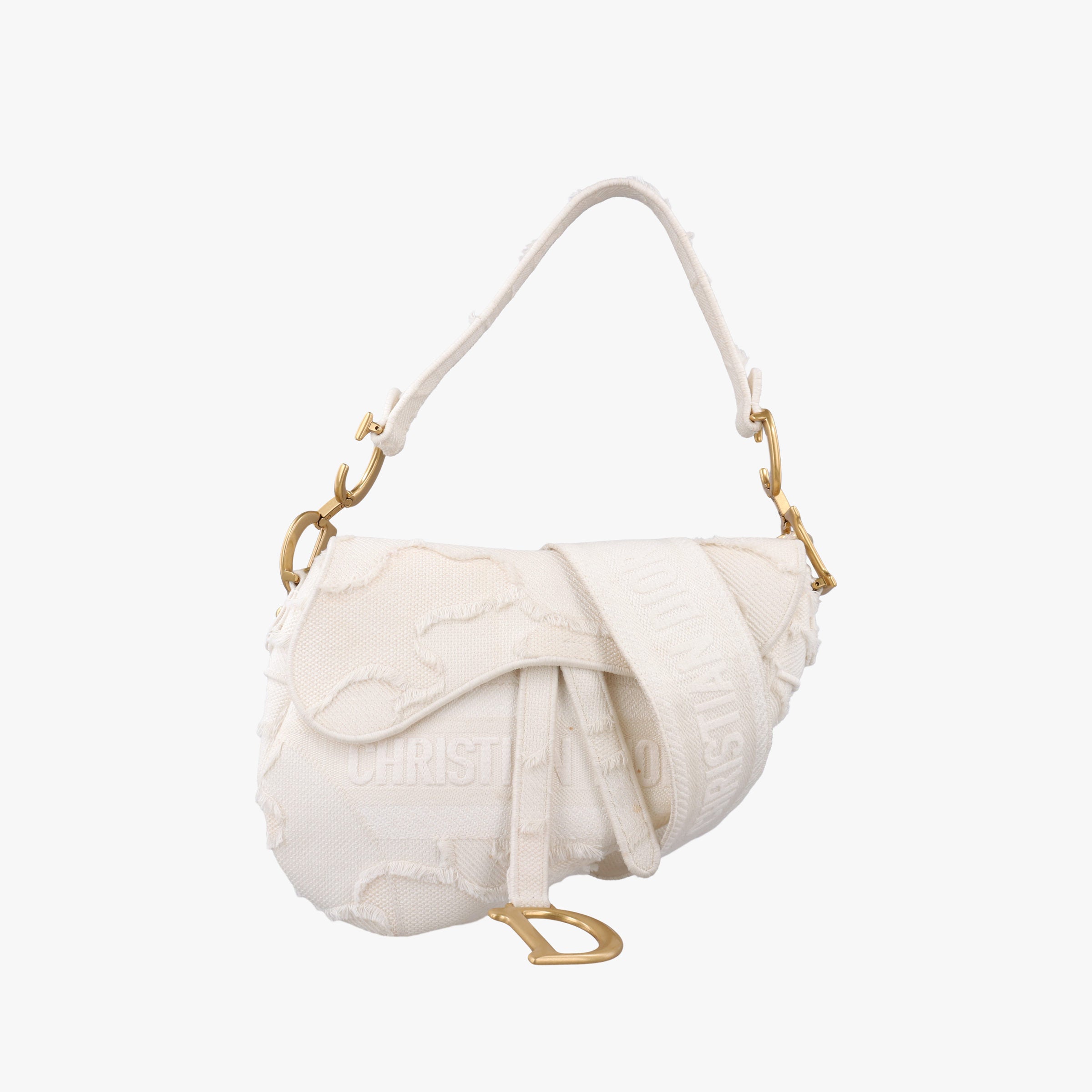 Pre-owned Christian Dior Camouflage Embroidered Saddle Bag White Canvas  shoulderbag | stylenewstar