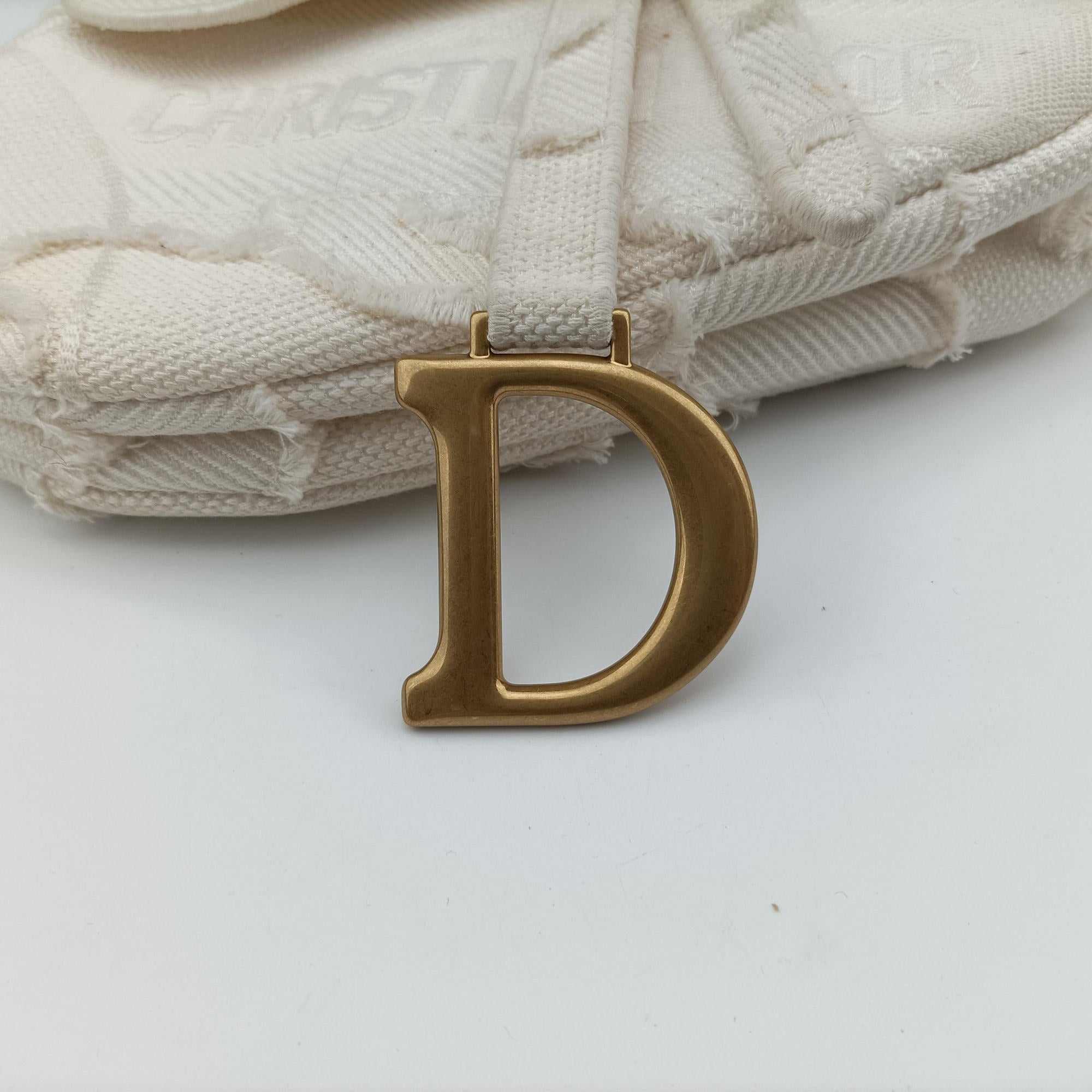 Pre-owned Christian Dior Camouflage Embroidered Saddle Bag White Canvas  shoulderbag | stylenewstar