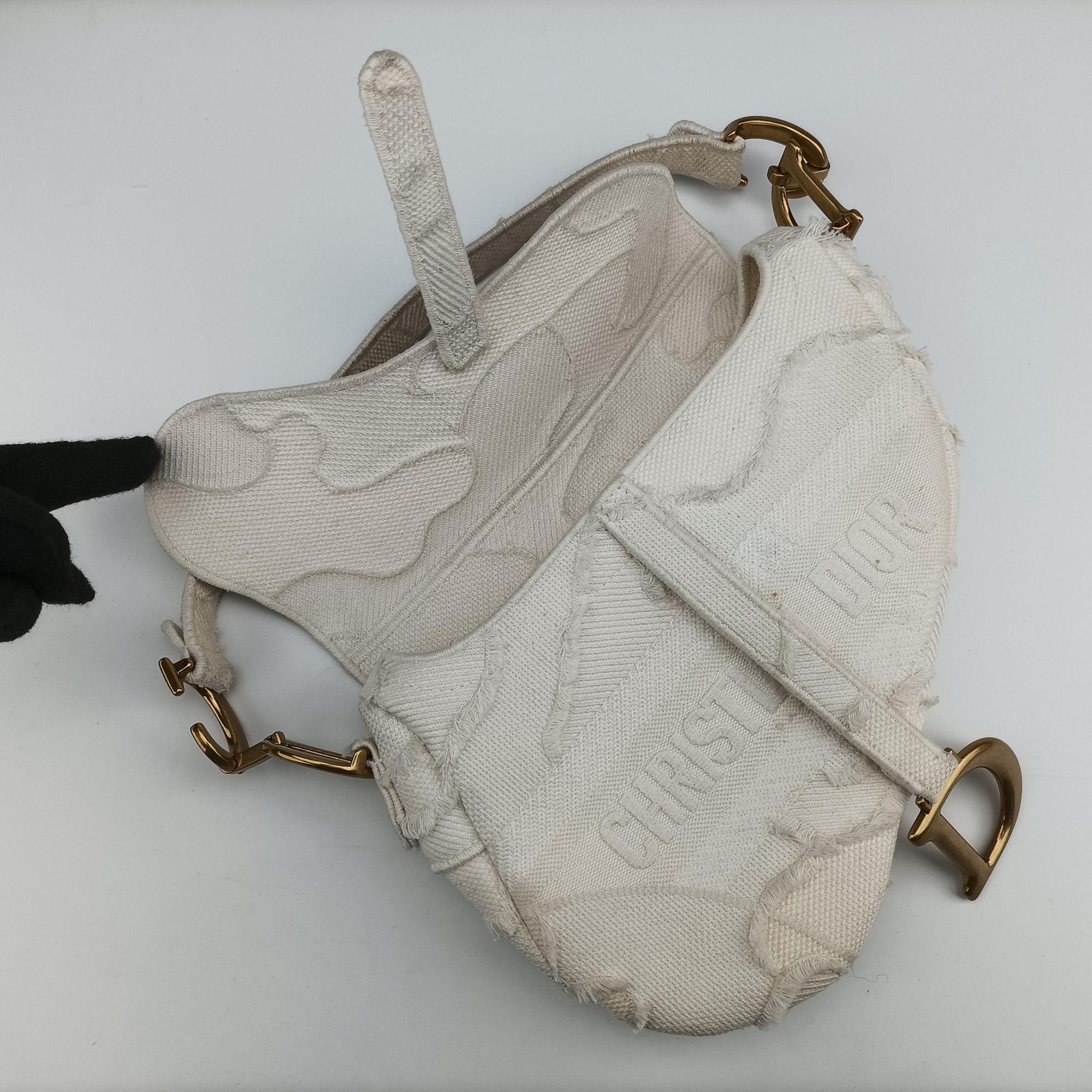 Pre-owned Christian Dior Camouflage Embroidered Saddle Bag White Canvas  shoulderbag | stylenewstar