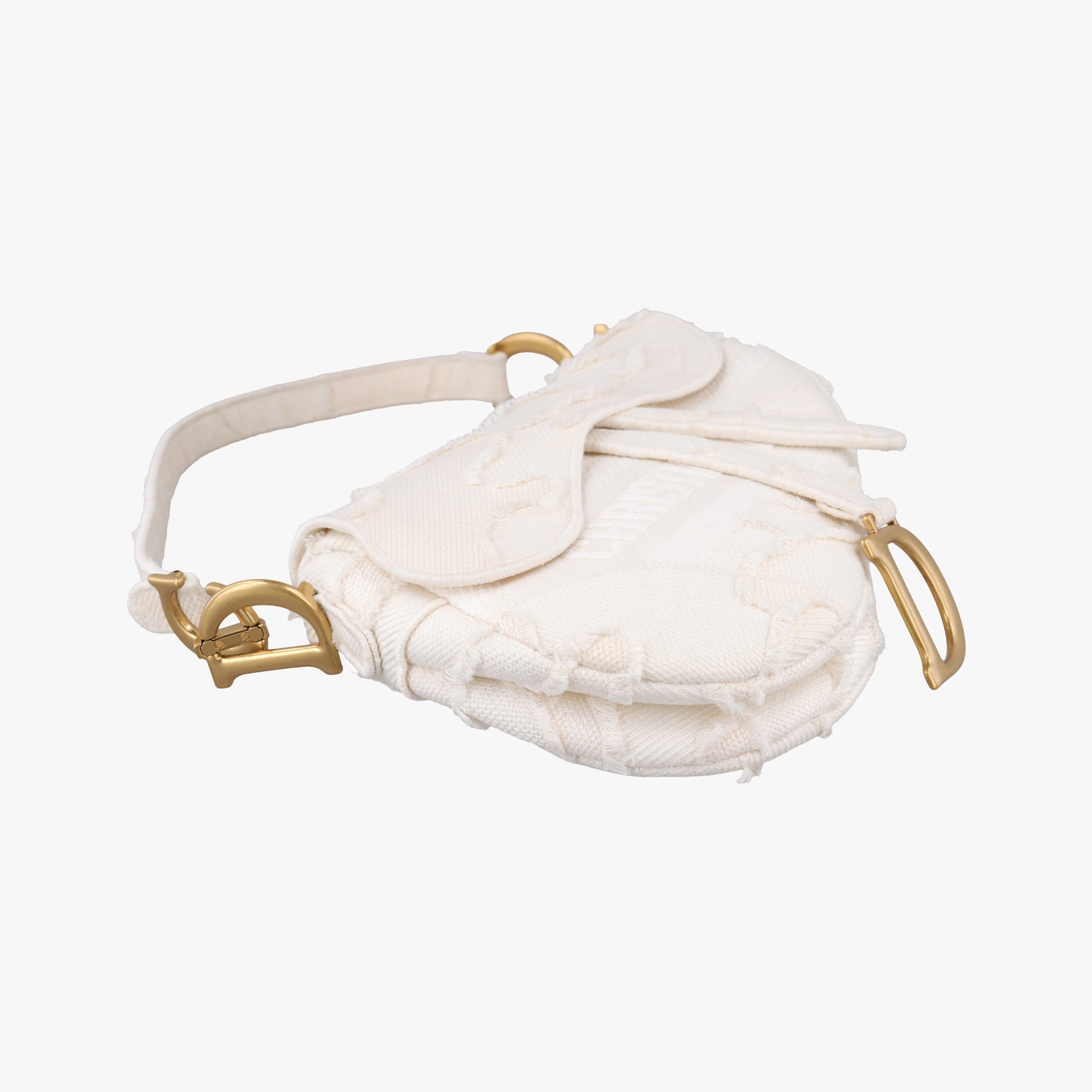 Pre-owned Christian Dior Camouflage Embroidered Saddle Bag White Canvas  shoulderbag | stylenewstar