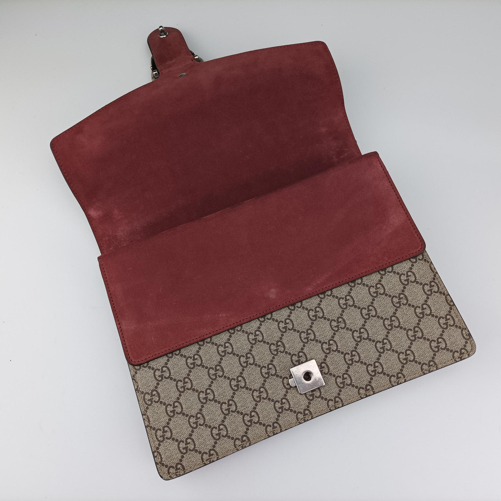 Pre-owned Gucci Dionysus beige×red×multi PVC coated canvas × suede 400235 shoulderbag | stylenewstar