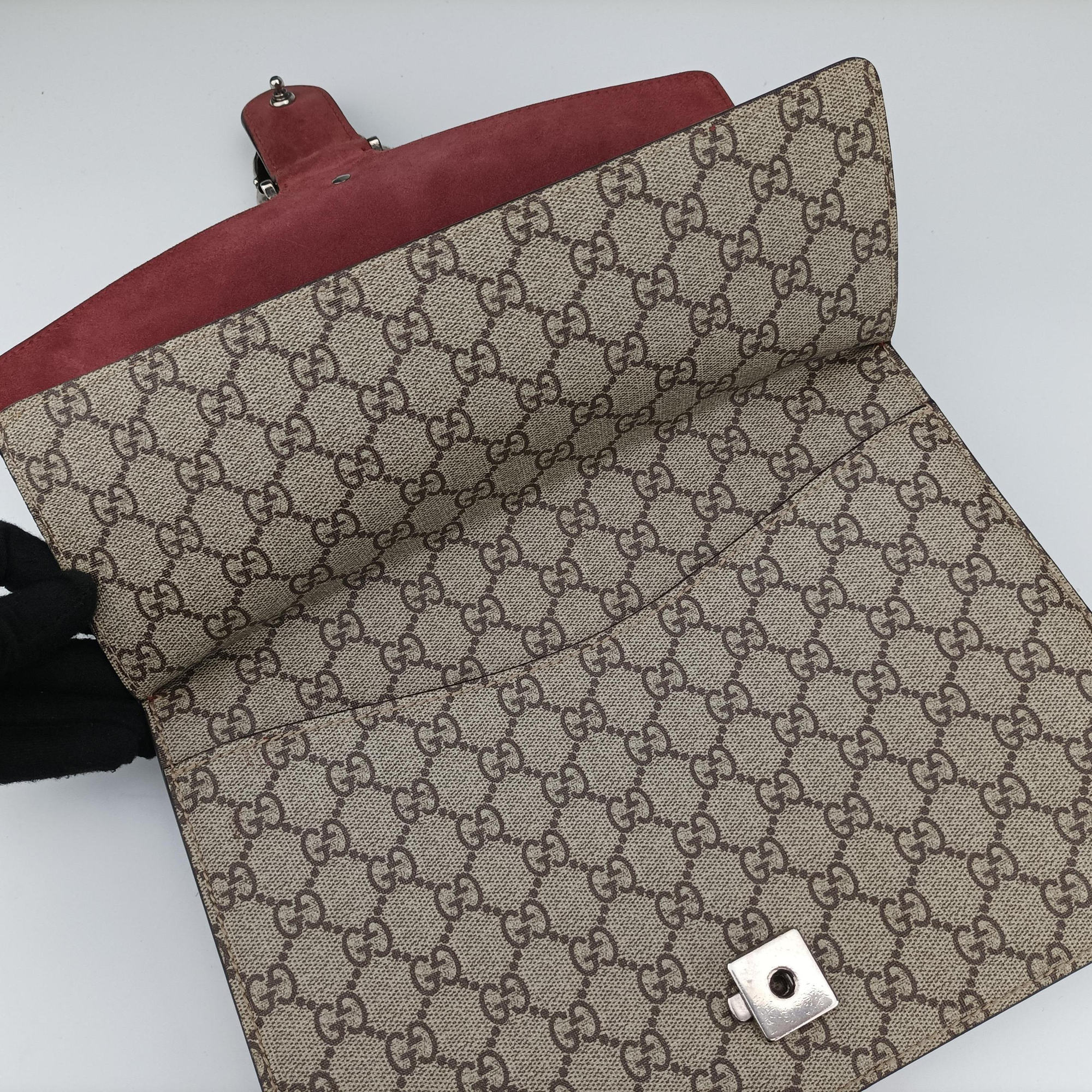 Pre-owned Gucci Dionysus beige×red×multi PVC coated canvas × suede 400235 shoulderbag | stylenewstar