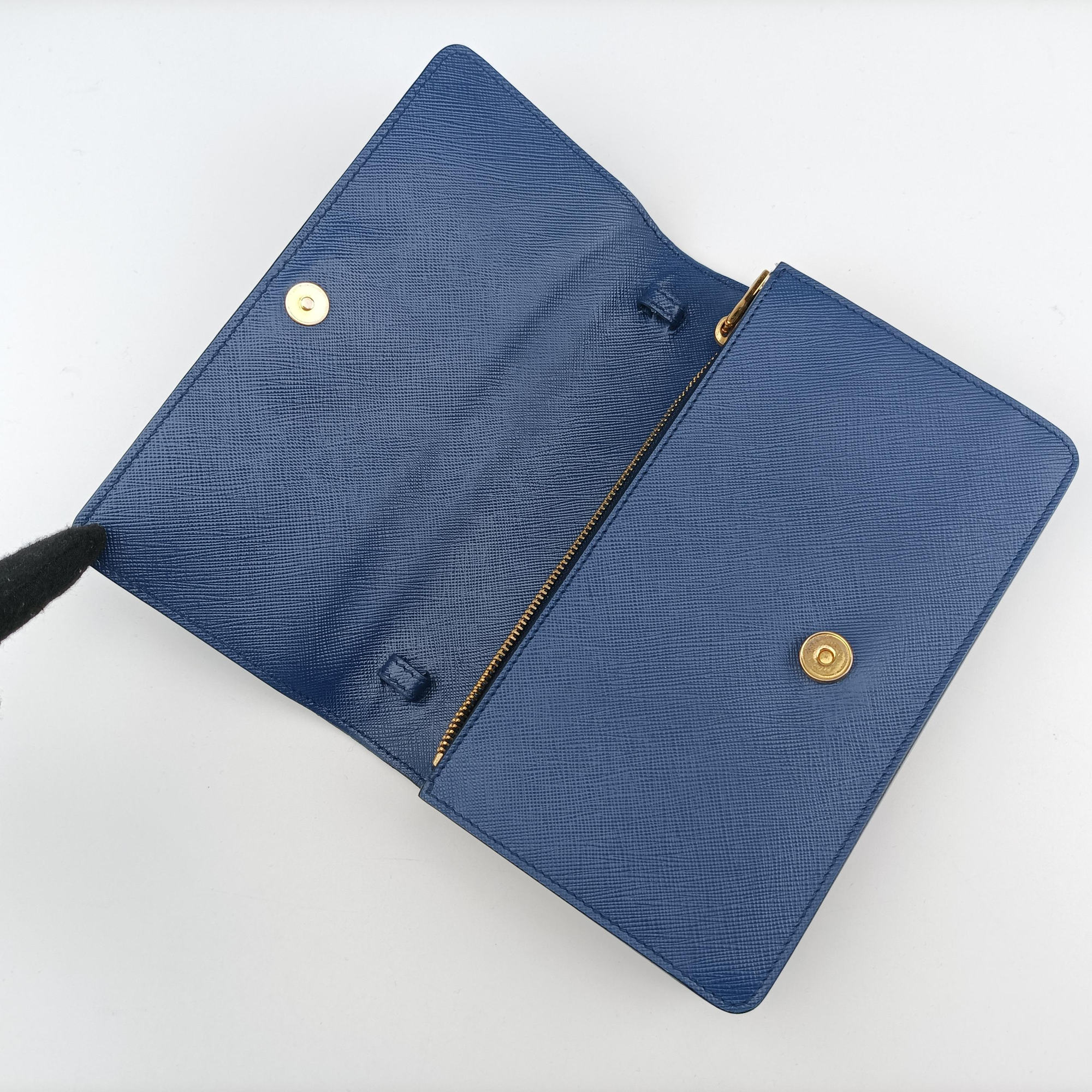Pre-owned Prada Ribbon Blue x Black Leather×SAFFIANO Leather 1BH009 shoulderbag | stylenewstar