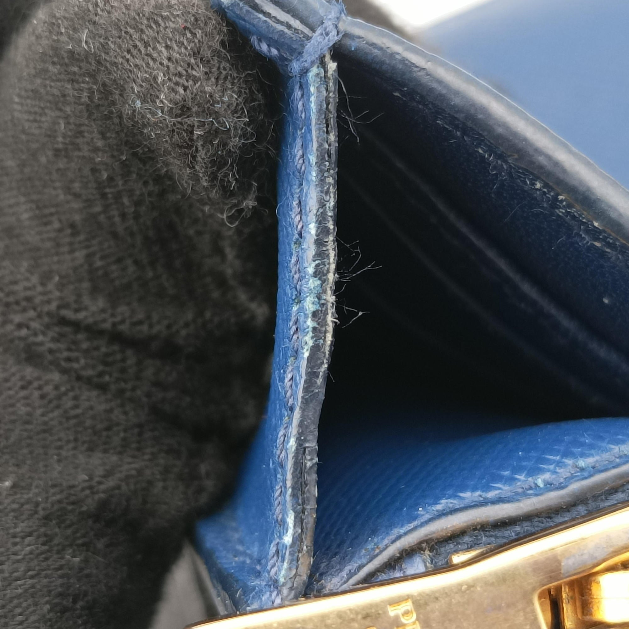 Pre-owned Prada Ribbon Blue x Black Leather×SAFFIANO Leather 1BH009 shoulderbag | stylenewstar