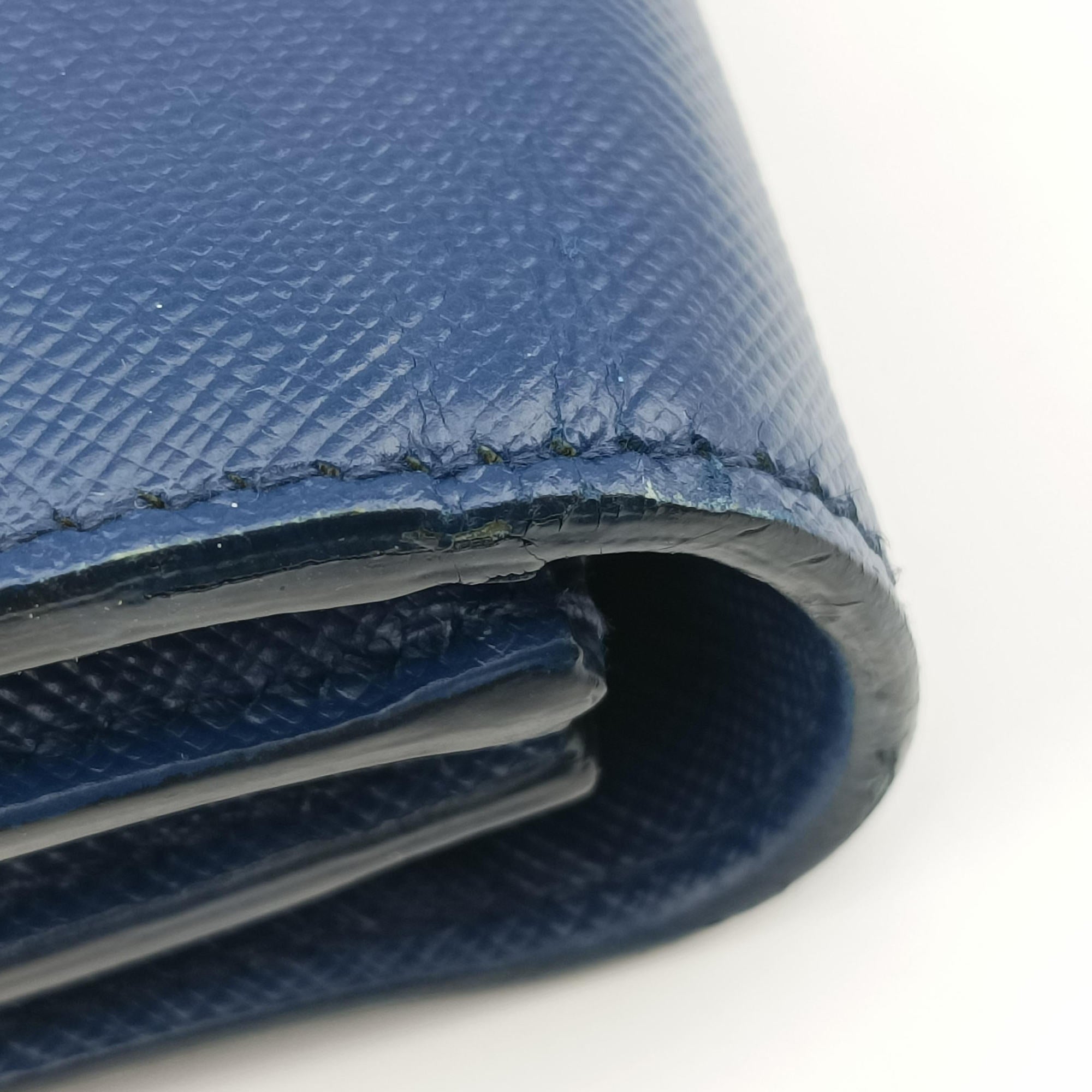 Pre-owned Prada Ribbon Blue x Black Leather×SAFFIANO Leather 1BH009 shoulderbag | stylenewstar