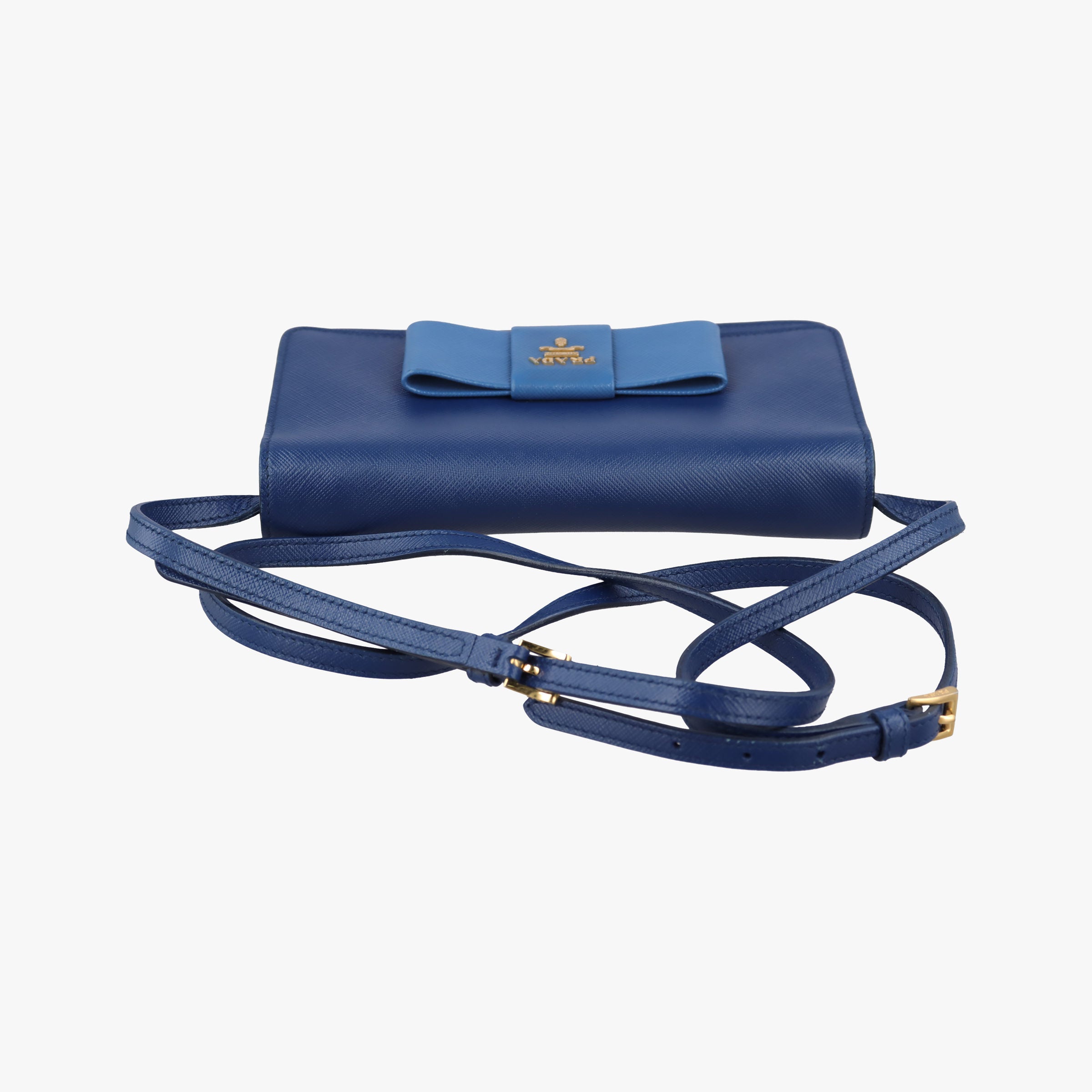 Pre-owned Prada Ribbon Blue x Black Leather×SAFFIANO Leather 1BH009 shoulderbag | stylenewstar