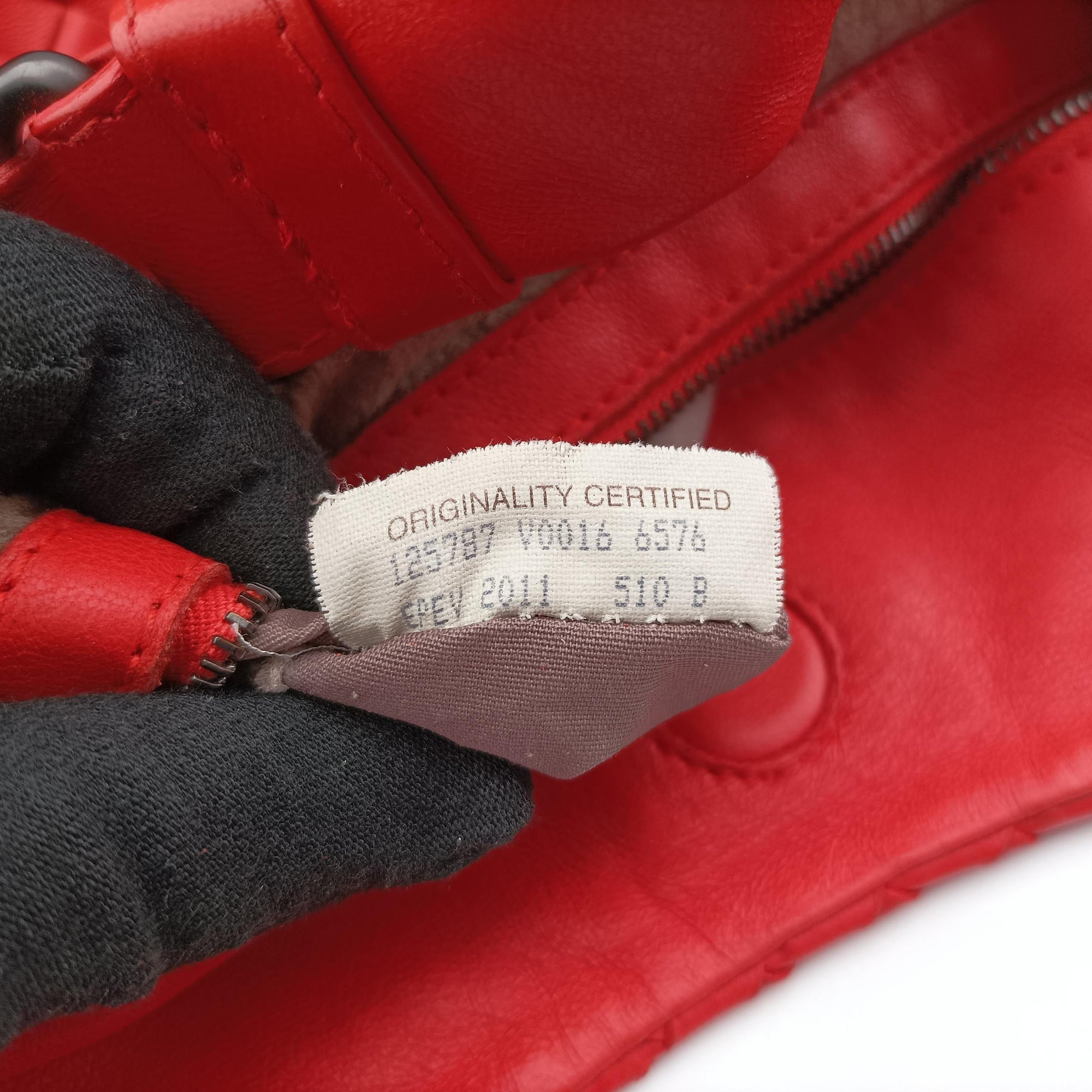 Pre-owned Bottega Veneta CAMPANA Intrecciato Red lambskin  shoulderbag | stylenewstar
