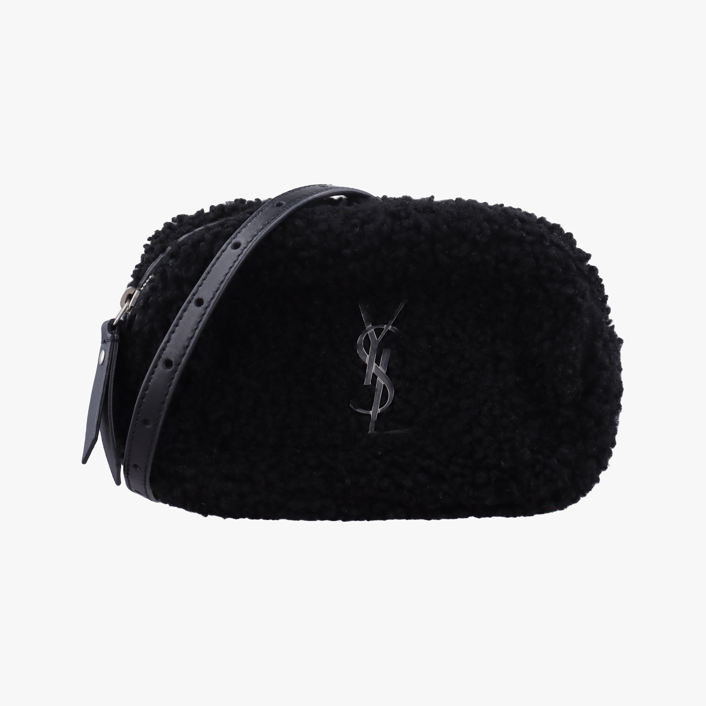 Pre-owned Yves Saint Laurent Lou Camera Bag Black  Fur x leather 534444 bum bag/waist bag | stylenewstar