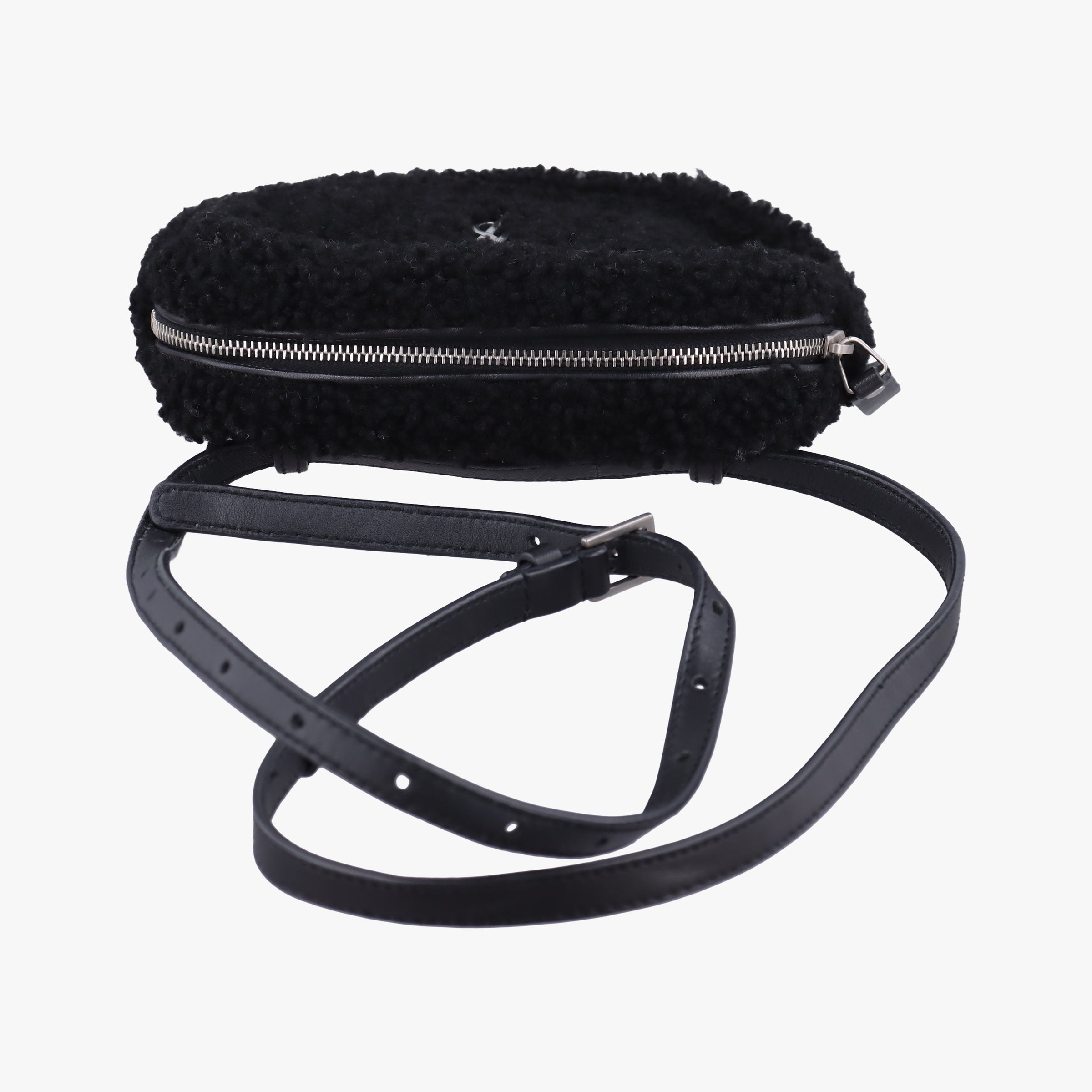 Pre-owned Yves Saint Laurent Lou Camera Bag Black  Fur x leather 534444 bum bag/waist bag | stylenewstar