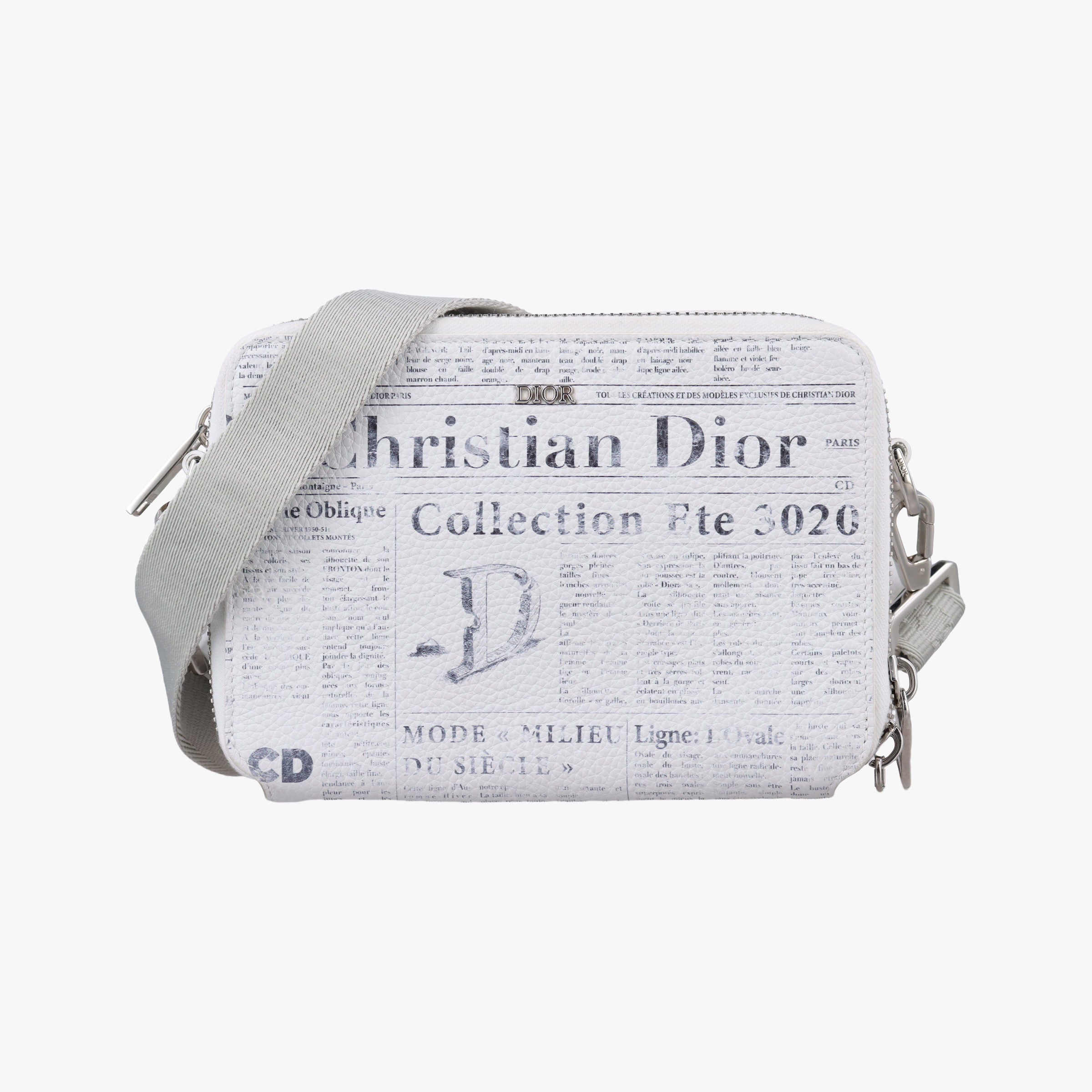 Pre-owned Christian Dior Daniel Arsham collaboration Newspaper Print White Leather  shoulderbag | stylenewstar