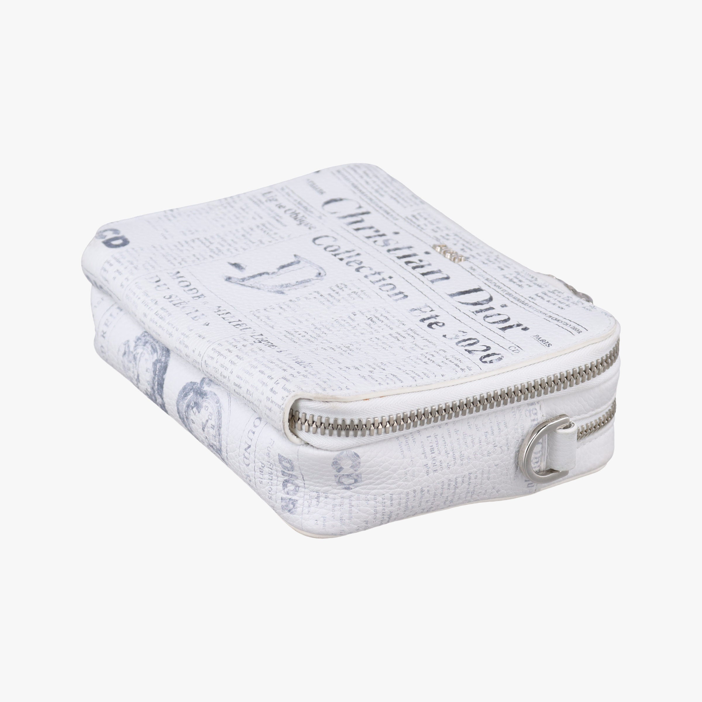 Pre-owned Christian Dior Daniel Arsham collaboration Newspaper Print White Leather  shoulderbag | stylenewstar
