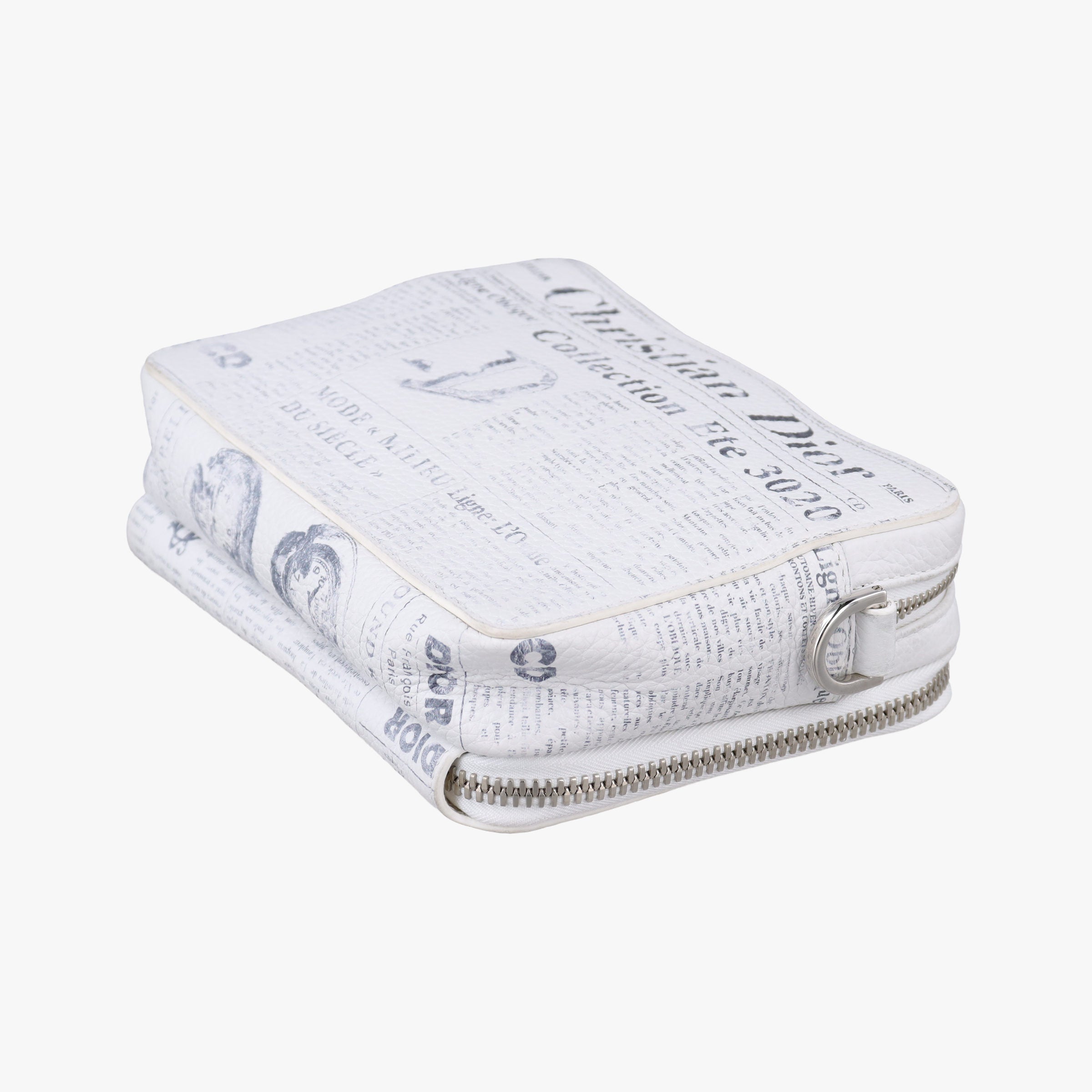 Pre-owned Christian Dior Daniel Arsham collaboration Newspaper Print White Leather  shoulderbag | stylenewstar