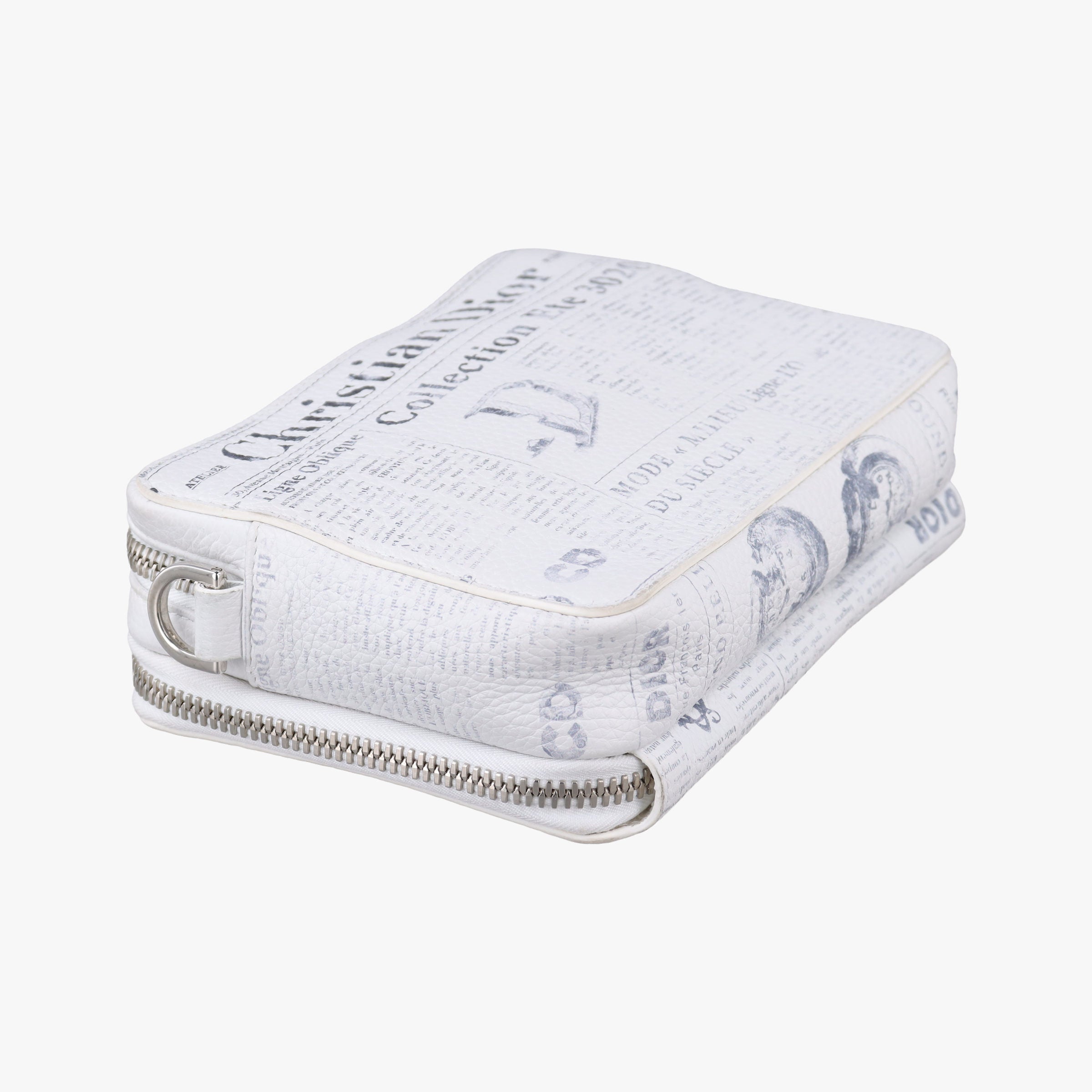 Pre-owned Christian Dior Daniel Arsham collaboration Newspaper Print White Leather  shoulderbag | stylenewstar