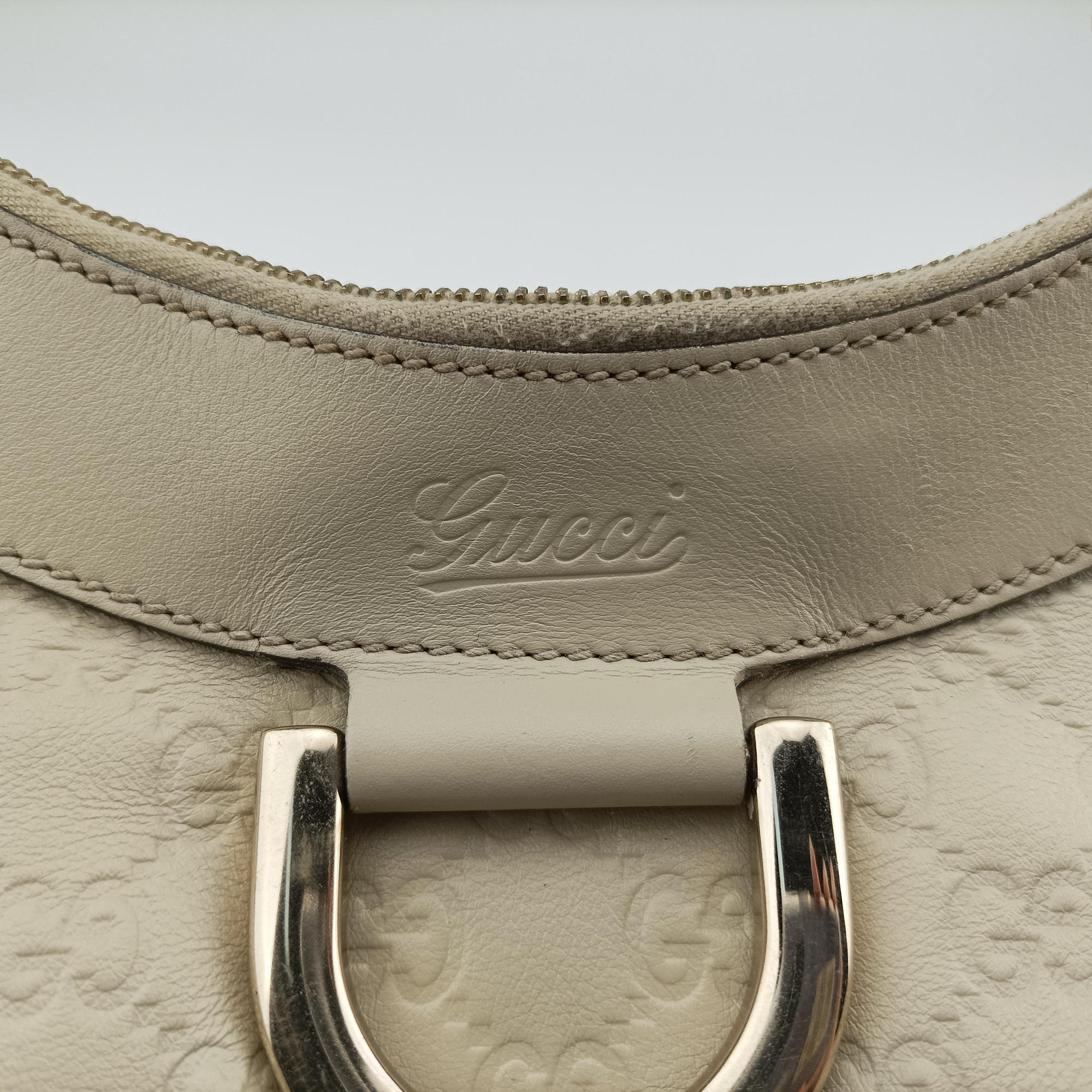 Pre-owned Gucci Abbey D-ring Hobo White Leather 190525 shoulderbag | stylenewstar
