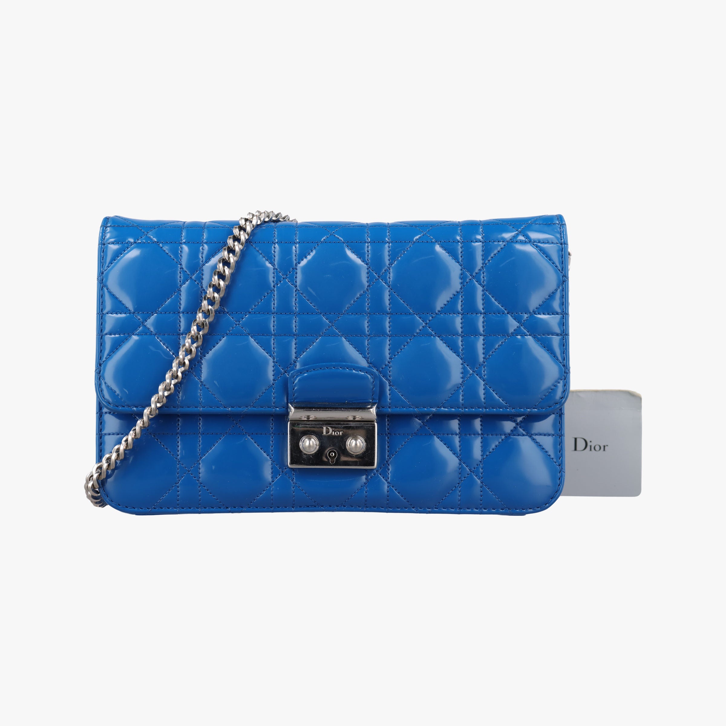 Pre-owned Christian Dior Cannage New Lock Blue Patent  shoulderbag | stylenewstar
