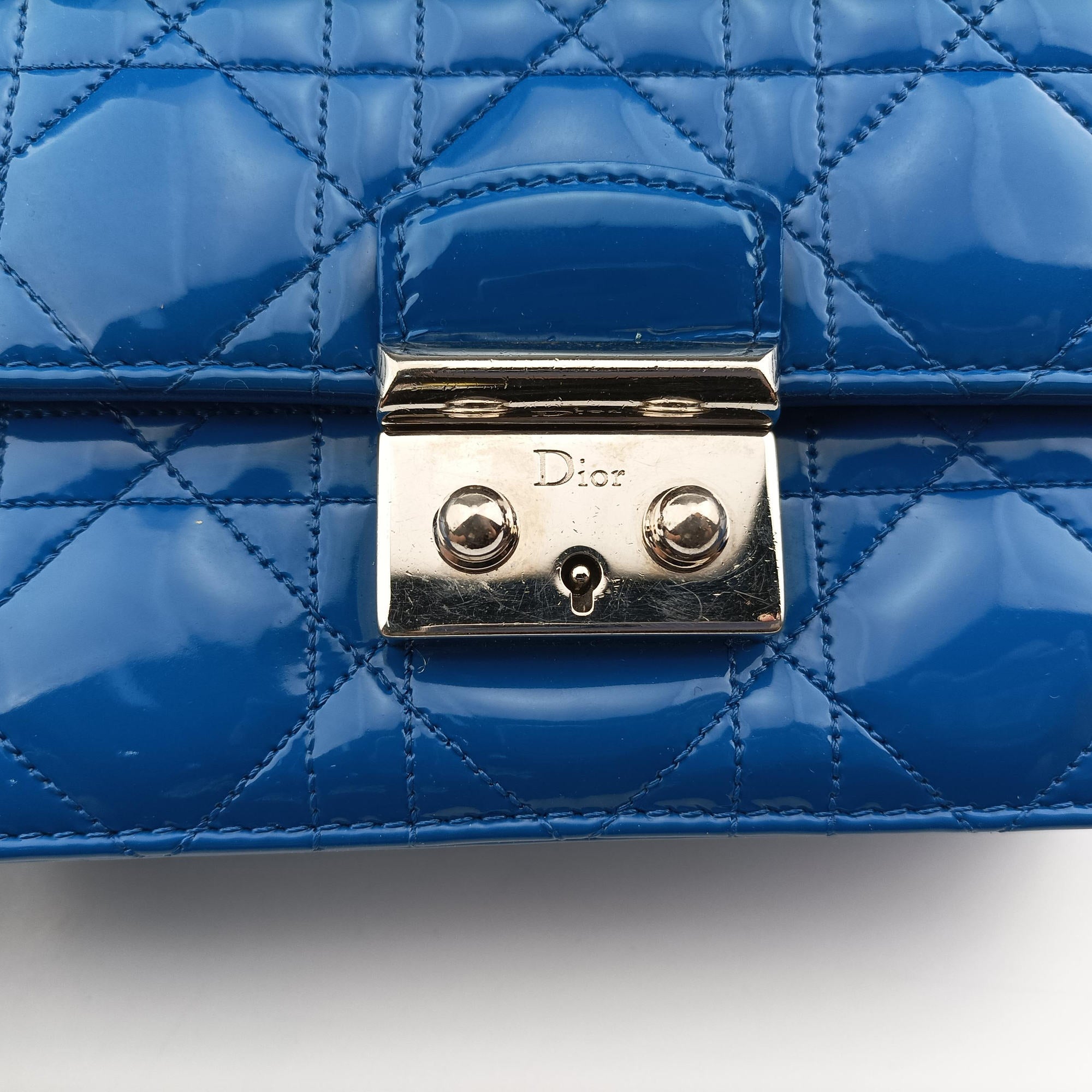 Pre-owned Christian Dior Cannage New Lock Blue Patent  shoulderbag | stylenewstar