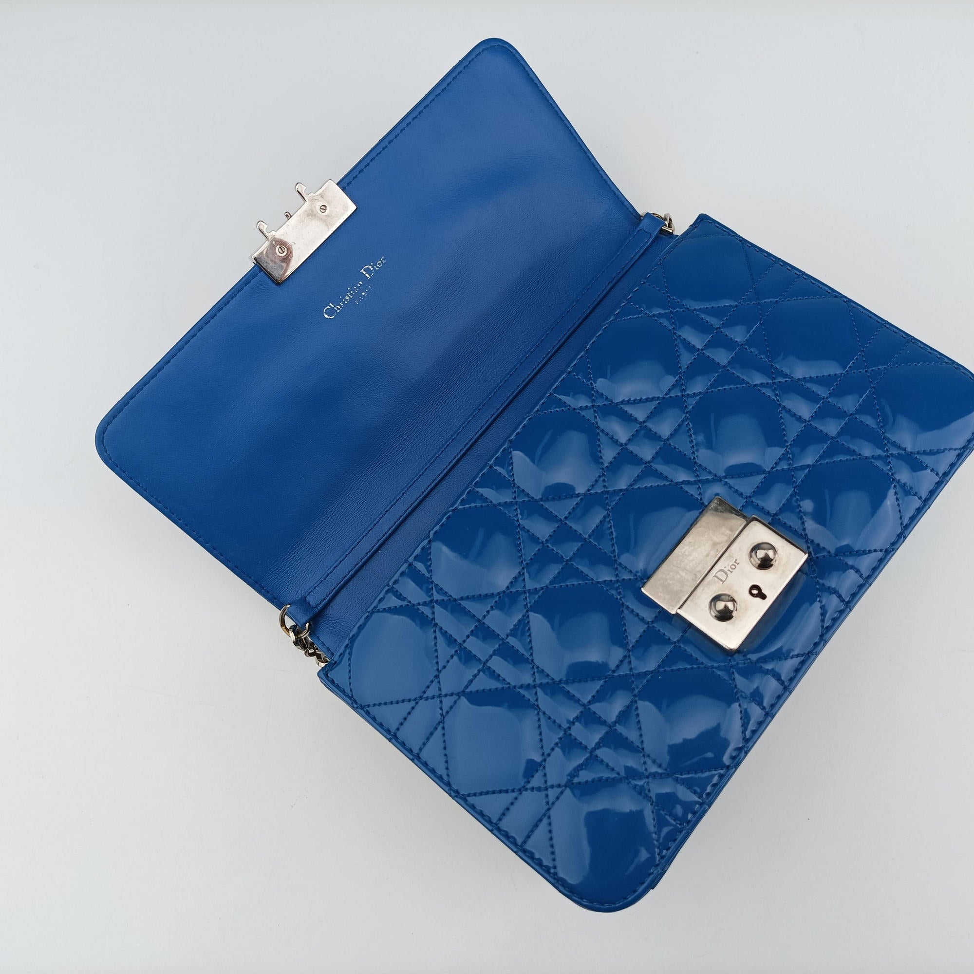 Pre-owned Christian Dior Cannage New Lock Blue Patent  shoulderbag | stylenewstar