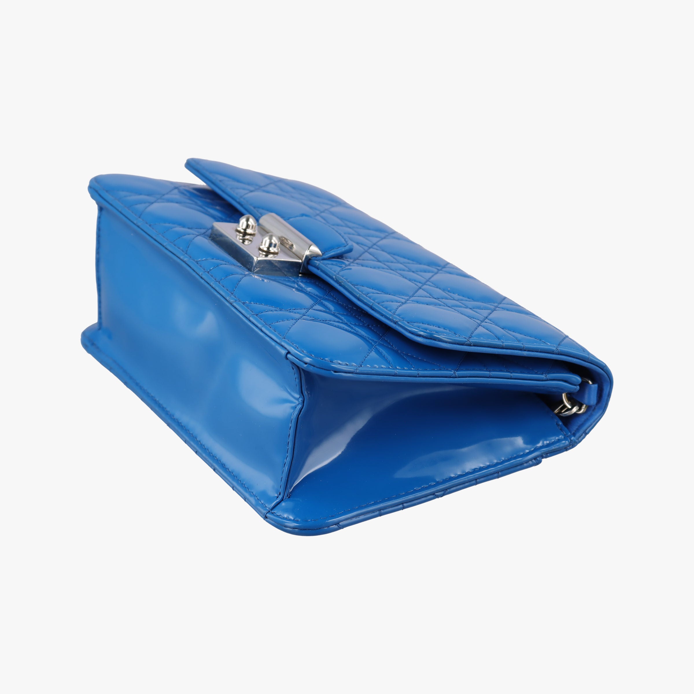 Pre-owned Christian Dior Cannage New Lock Blue Patent  shoulderbag | stylenewstar