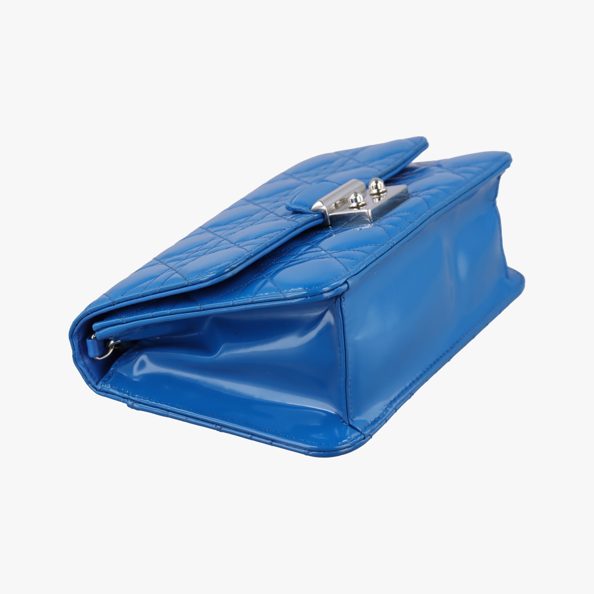 Pre-owned Christian Dior Cannage New Lock Blue Patent  shoulderbag | stylenewstar