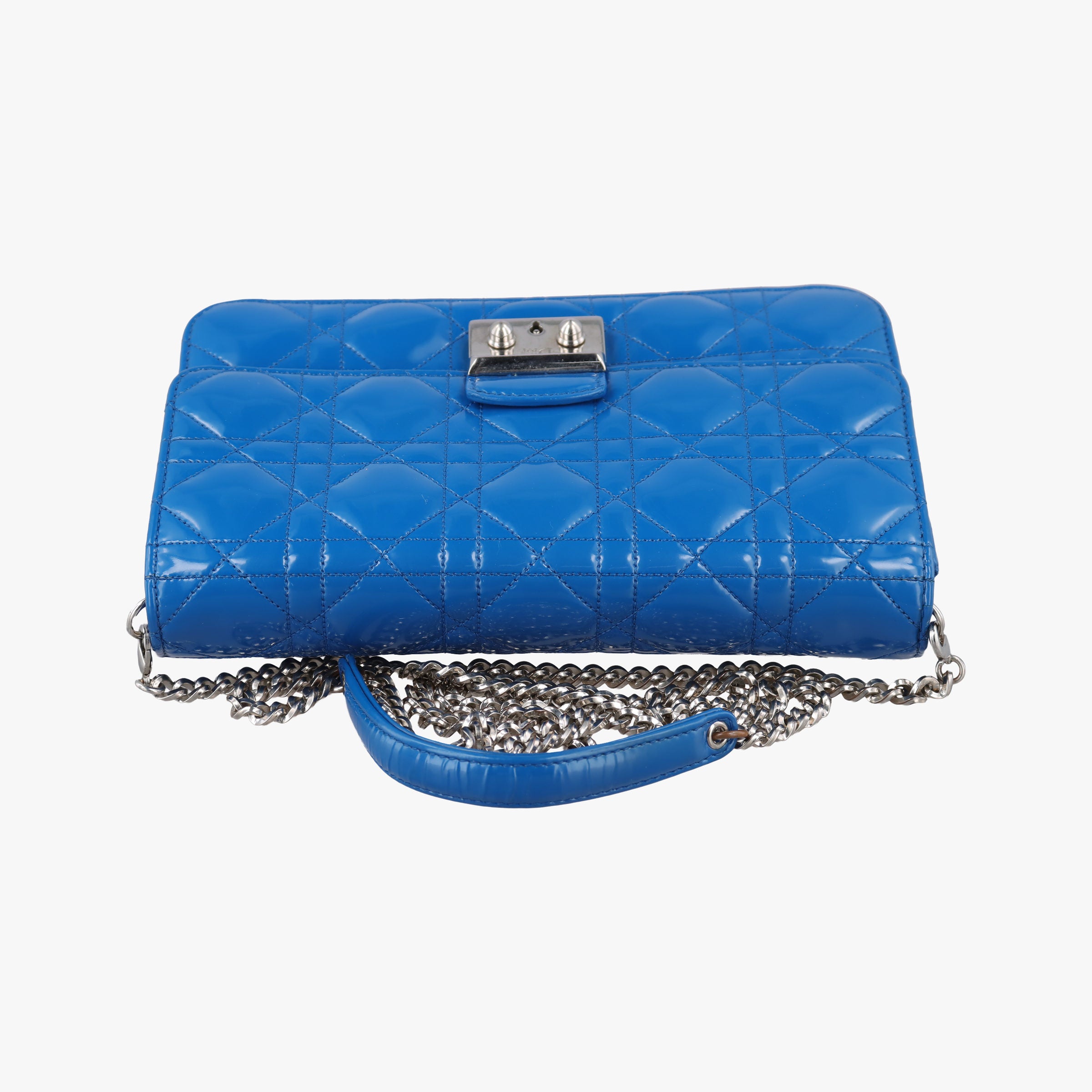 Pre-owned Christian Dior Cannage New Lock Blue Patent  shoulderbag | stylenewstar