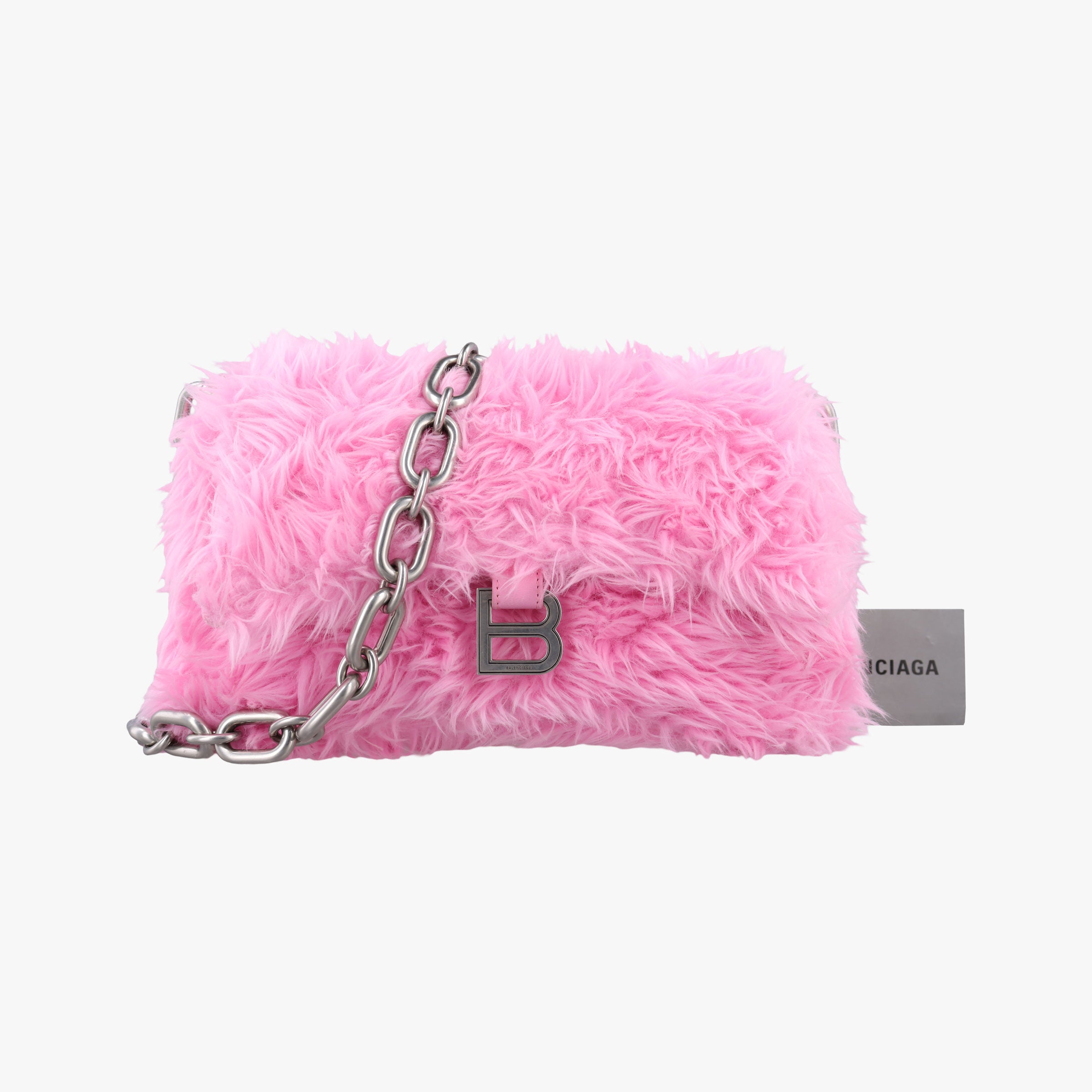 Pre-owned Balenciaga Hourglass Pink Faux fur  shoulderbag | stylenewstar