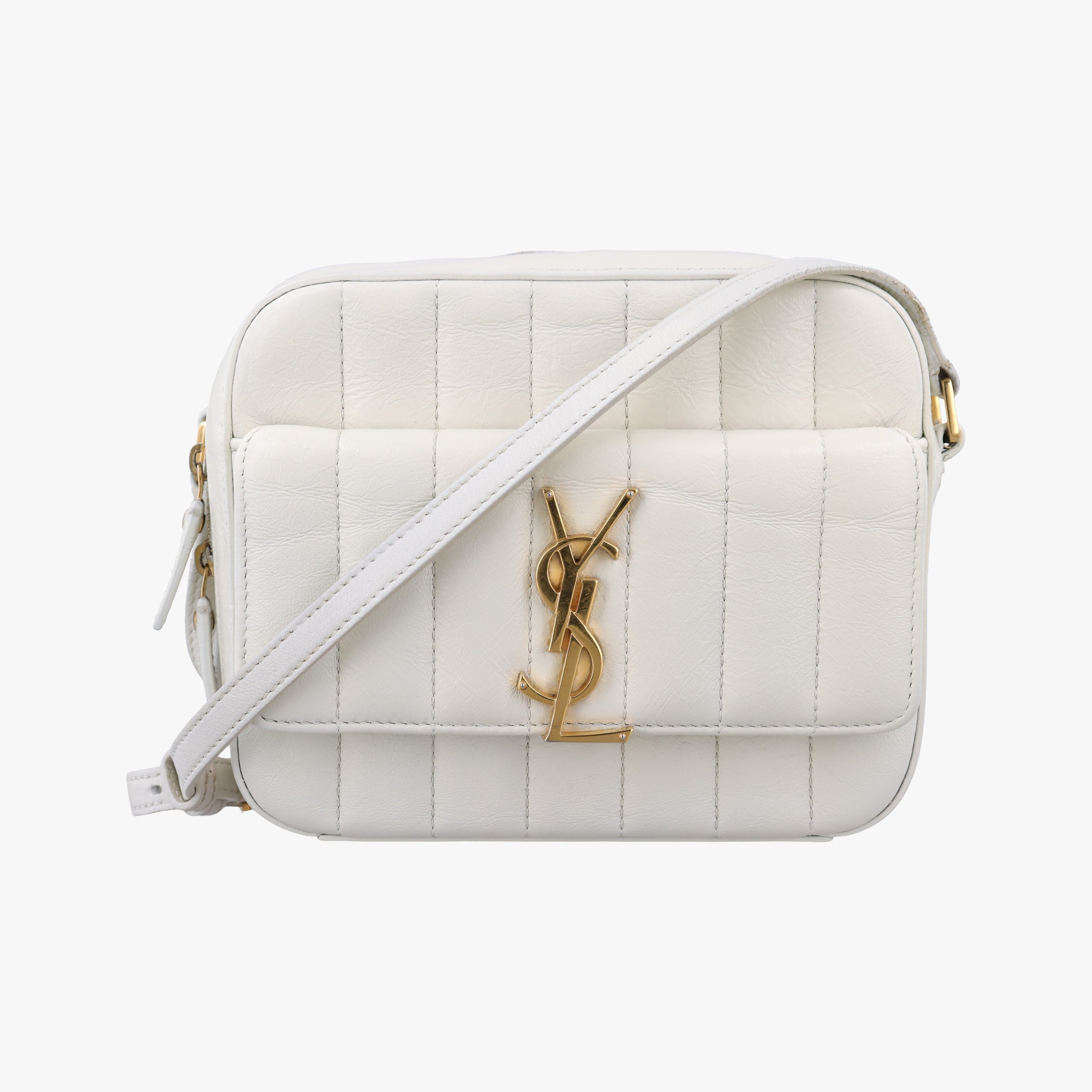 Vintage Yves Saint Laurent VICKY camera White lambskin 555052 shoulderbag | stylenewstar