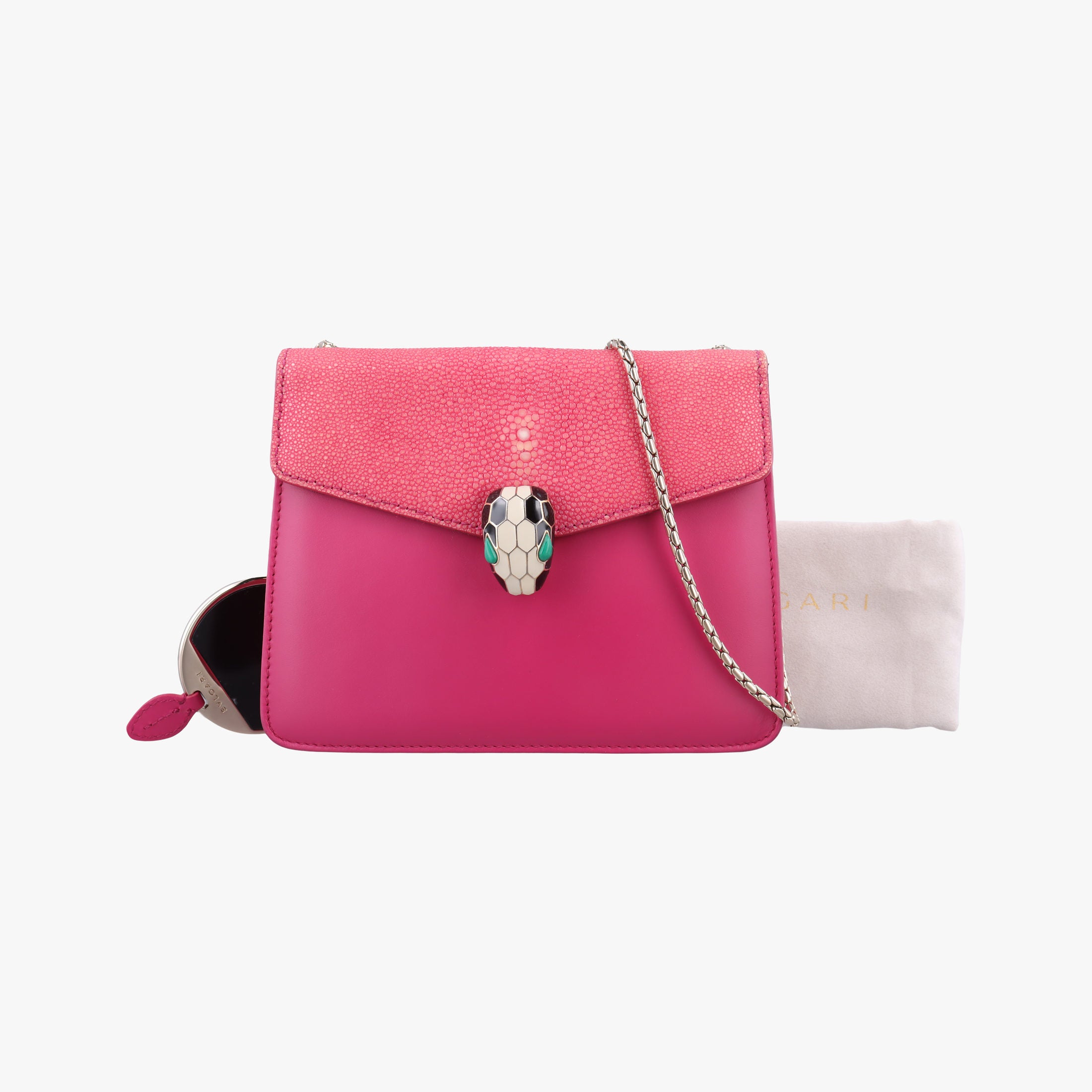 Pre-owned Bvlgari Serpenti Pink Galuchat Skin×Leather  shoulderbag | stylenewstar