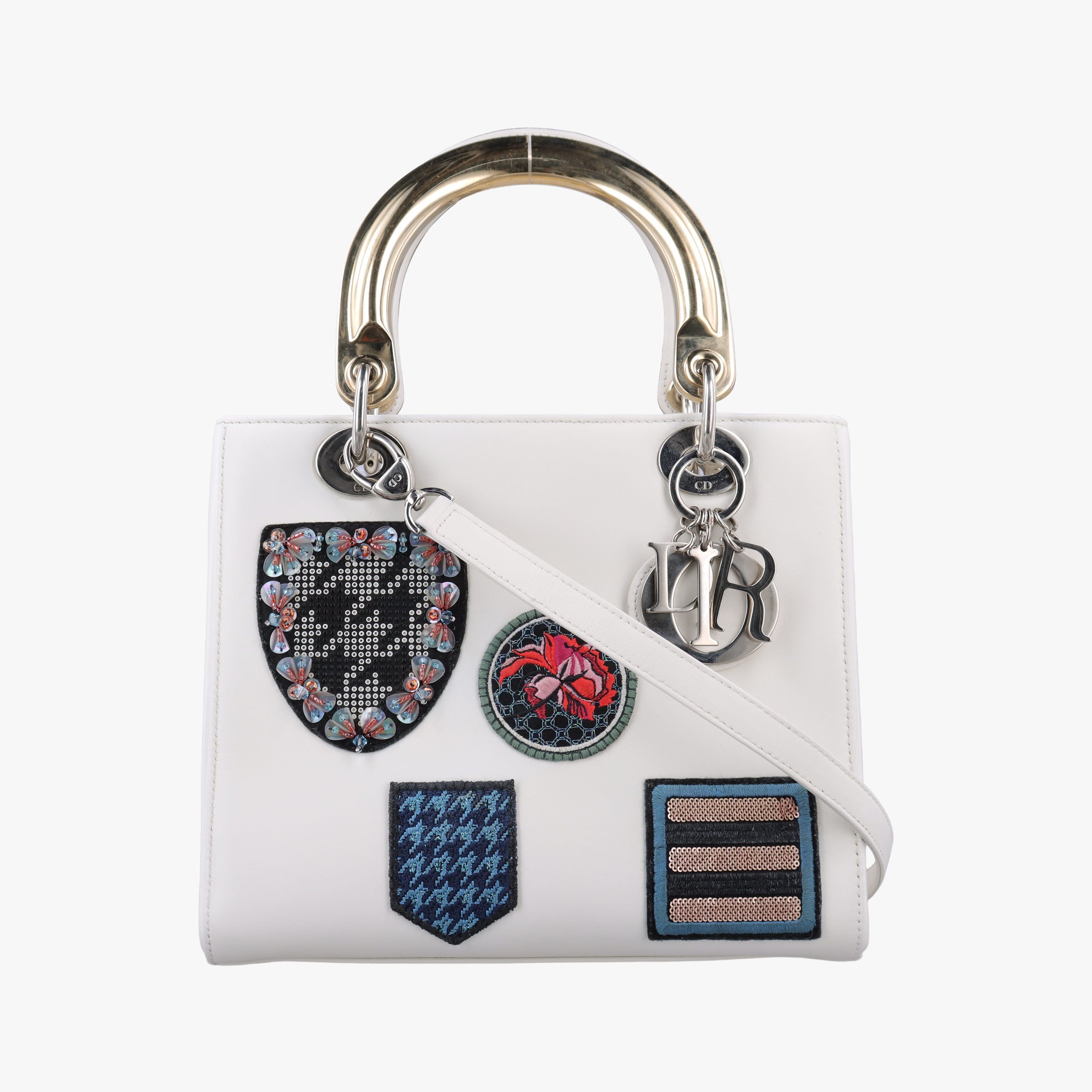 Secondhand Christian Dior Lady Dior White×Multicolour Leather  shoulderbag | stylenewstar