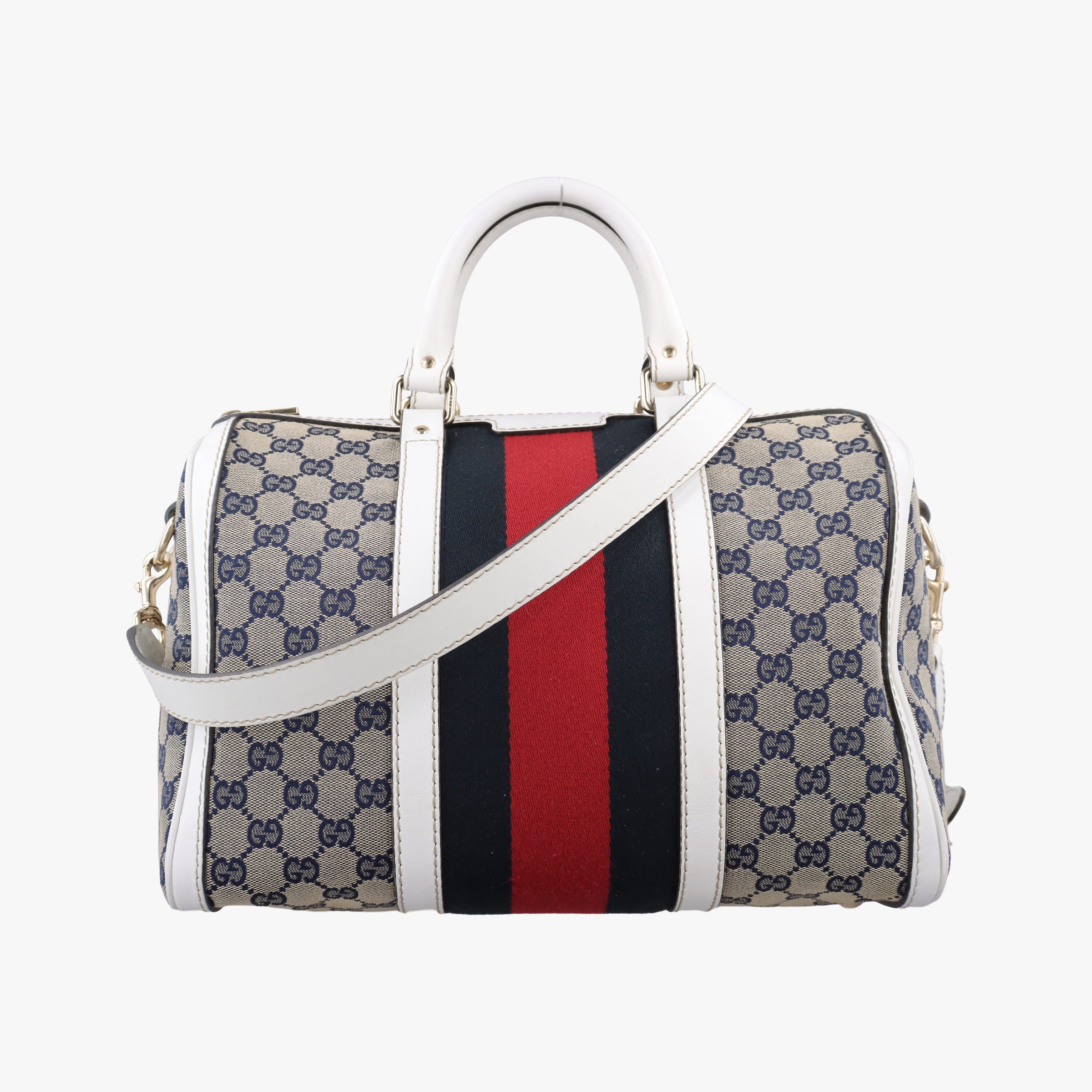 Pre-owned Gucci Sherry Line White×Beige×Multi Canvas × Leather 247205 shoulderbag | stylenewstar