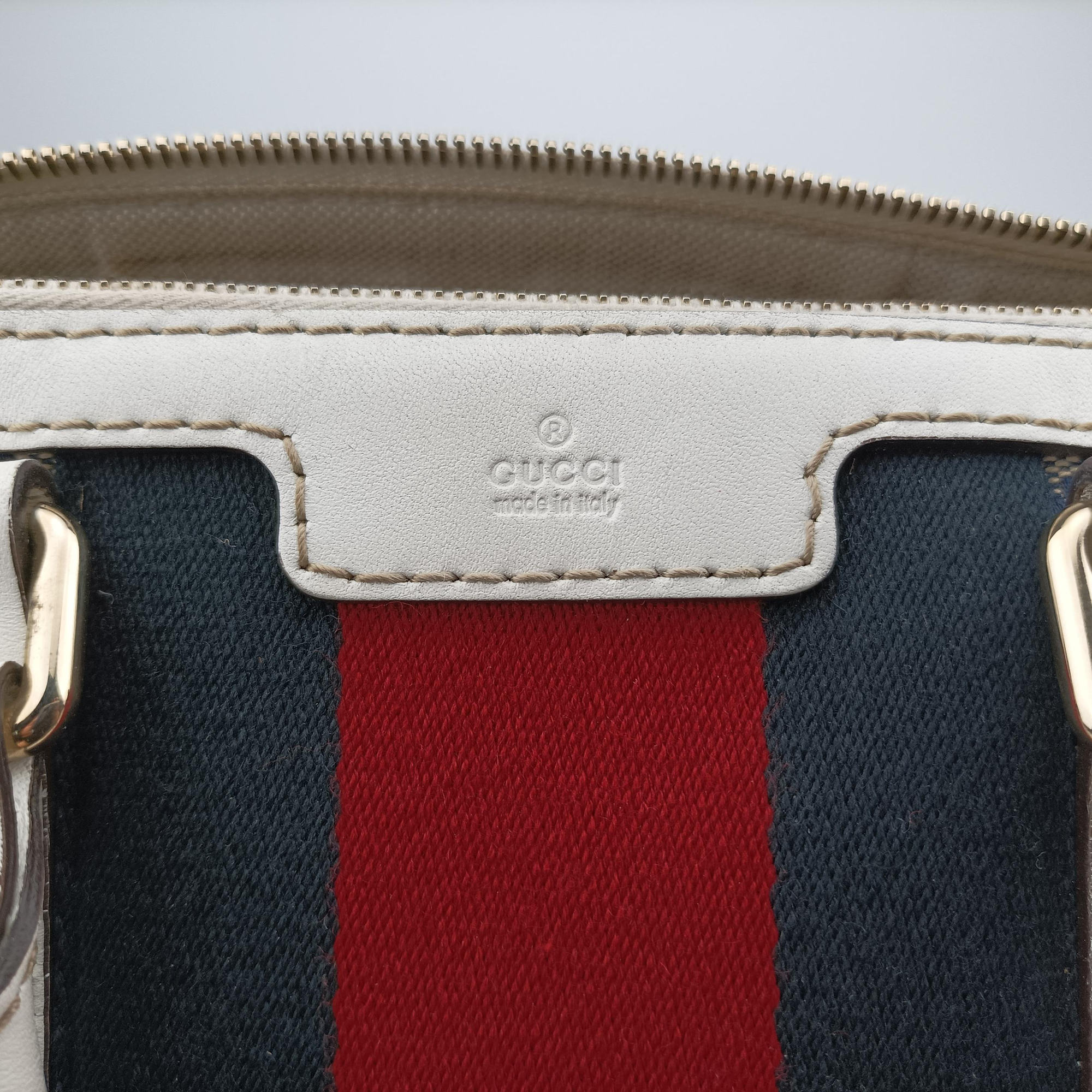 Pre-owned Gucci Sherry Line White×Beige×Multi Canvas × Leather 247205 shoulderbag | stylenewstar