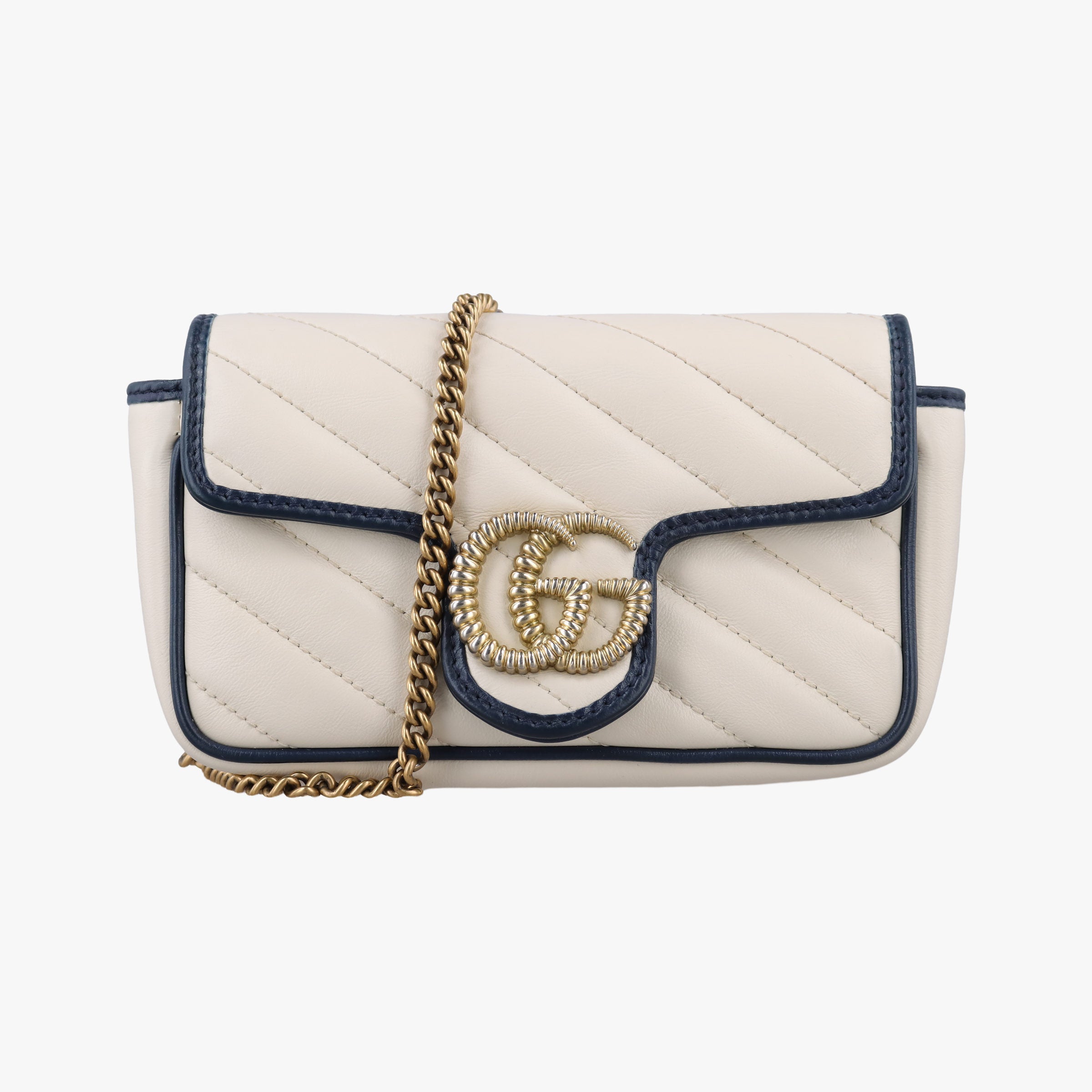 Secondhand Gucci GG Marmont White×navy Leather 574969 shoulderbag | stylenewstar